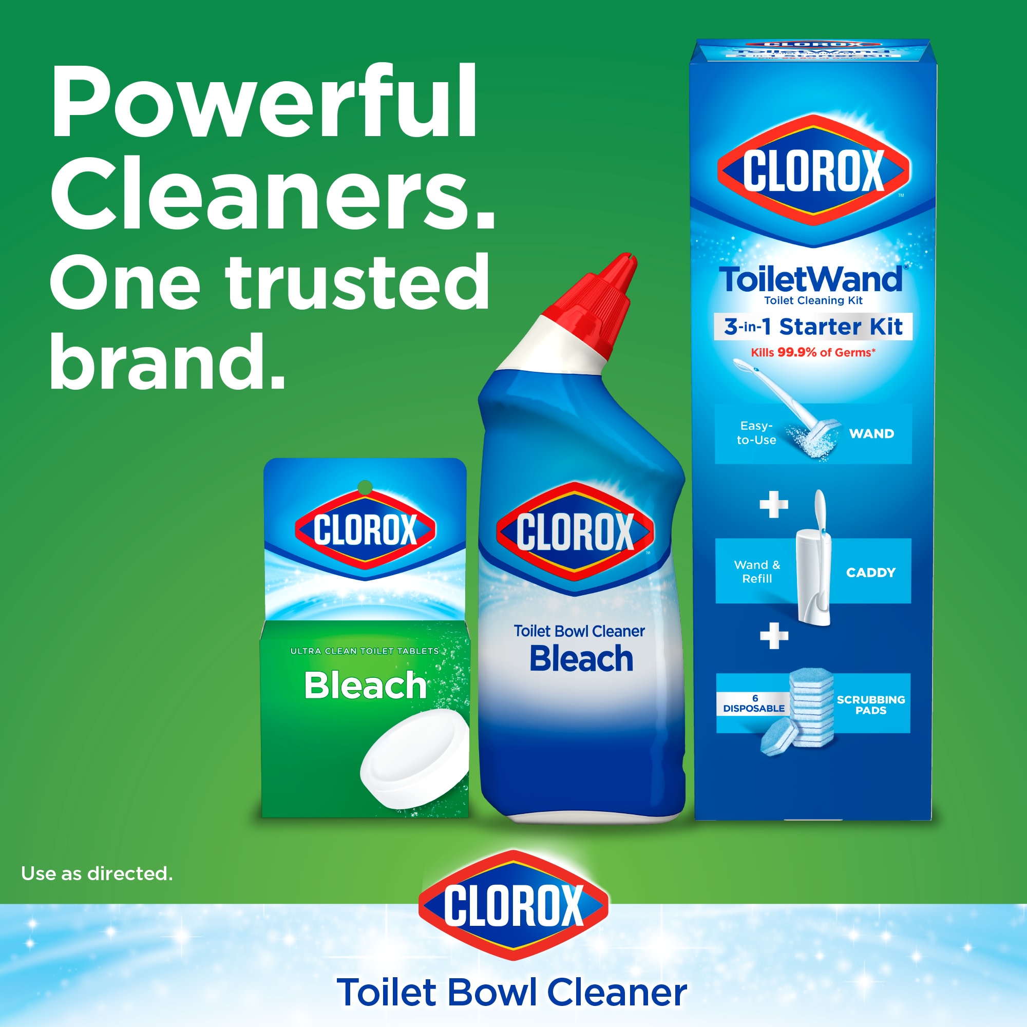 Clorox Get Your Bathroom Cleaner with Automatic Disposable Toilet Bowl Tablets, Disinfecting Wipes and 4 gal. Trash Bags, White