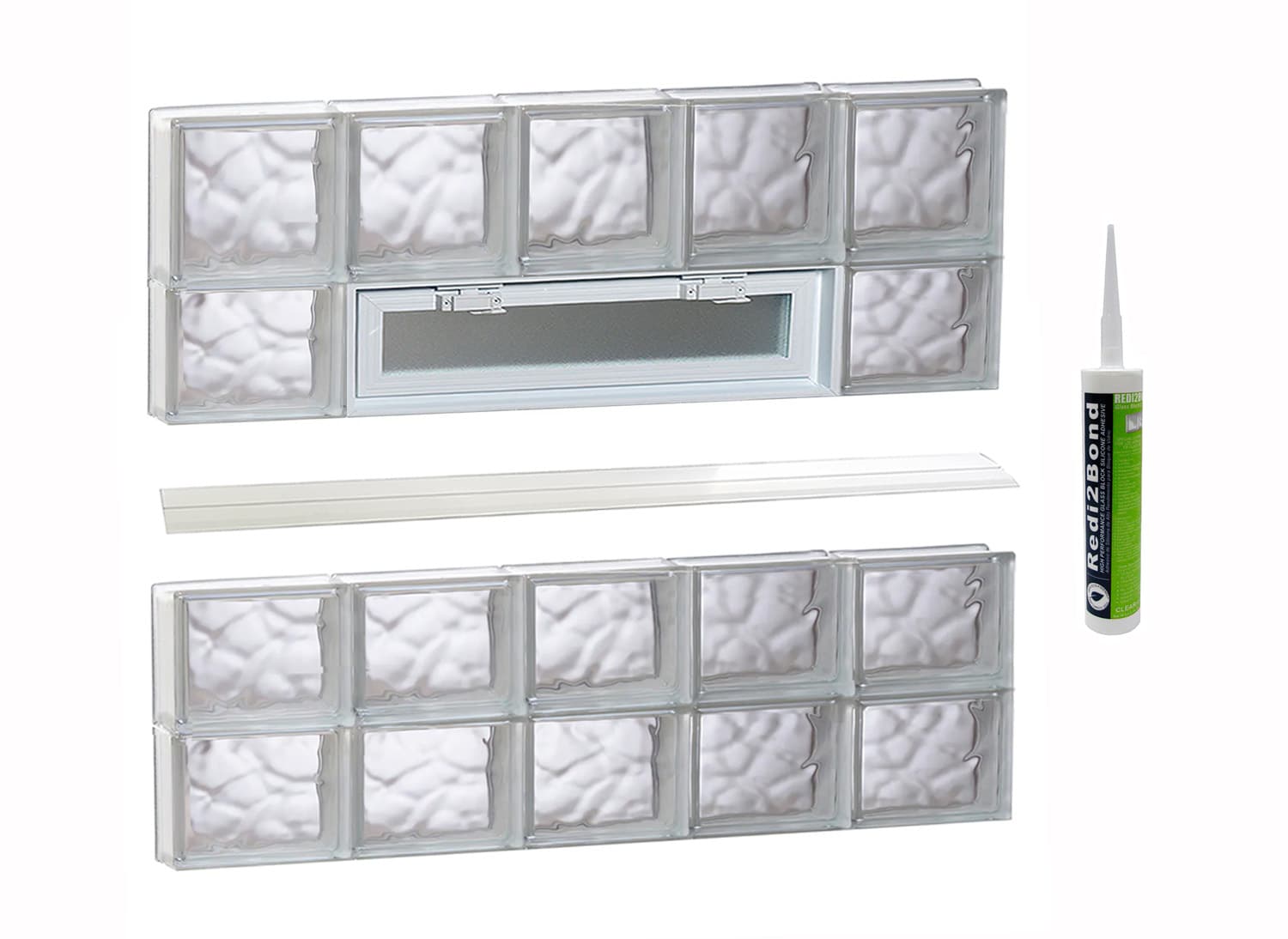 REDI2SET V4026DC Wavy Glass 38-3/4-in x 25-in Frameless Replacement Vented Glass Block Window