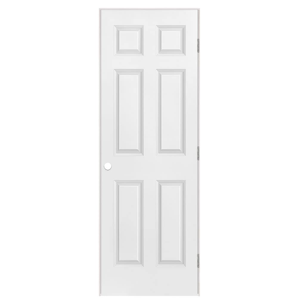 Masonite 1317017 28-in x 80-in Primed Hollow core 6-panel Right hand Smooth Primed Molded composite Flat Jamb Single Prehung Interior Door