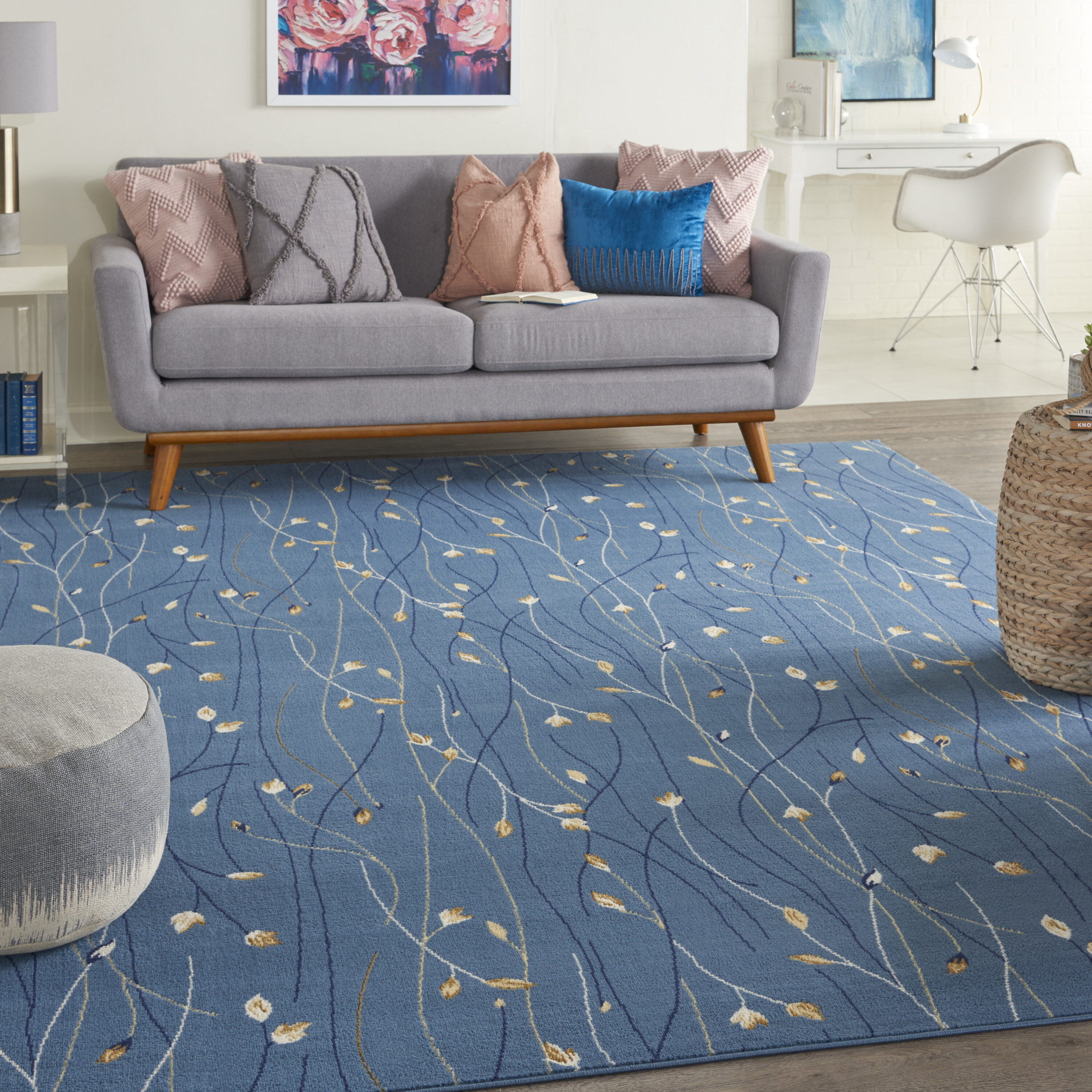 Nourison Home 099446810311 8 x 12 (ft) Loomed Light Blue Rectangular Indoor Floral/Botanical Area rug