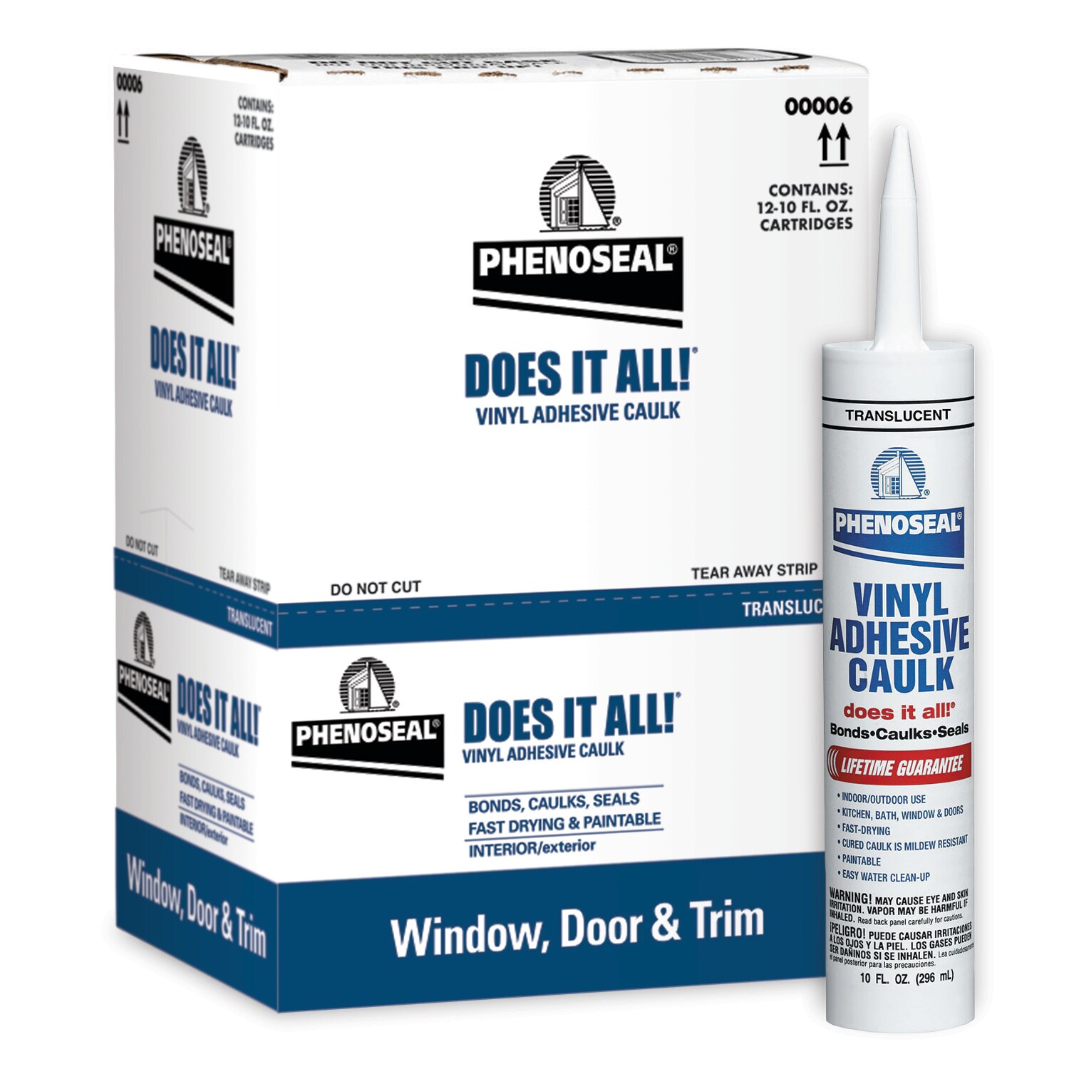 PHENOSEAL 5113600006SOS Phenoseal 12 -Pack 10-oz Paint trim Translucent Paintable Latex Caulk