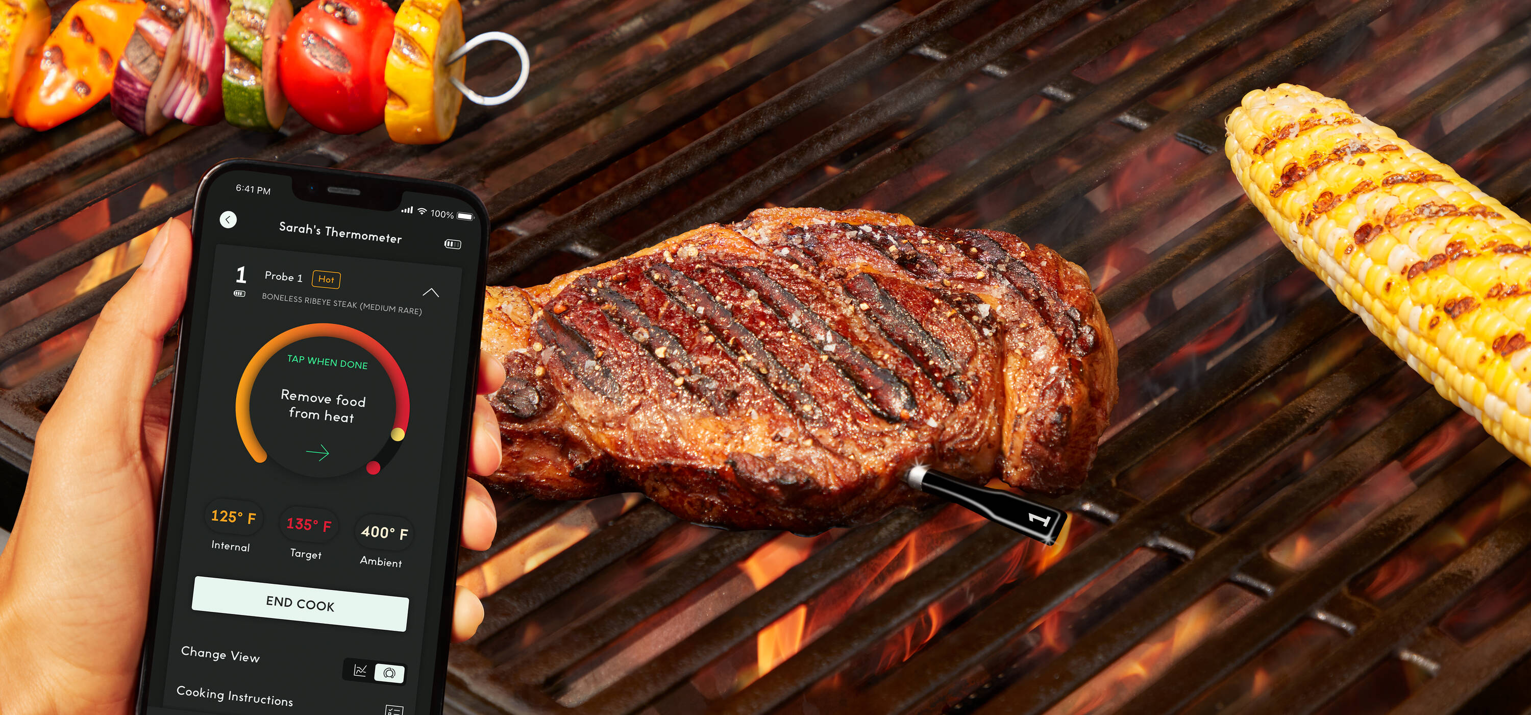 Chef iQ Smart Thermometer Add-on Probe No. 2 - Bluetooth/WiFi Enabled,  Allows Monitoring of Two Foods at Once, for Grill, Oven, Smoker, Air Fryer