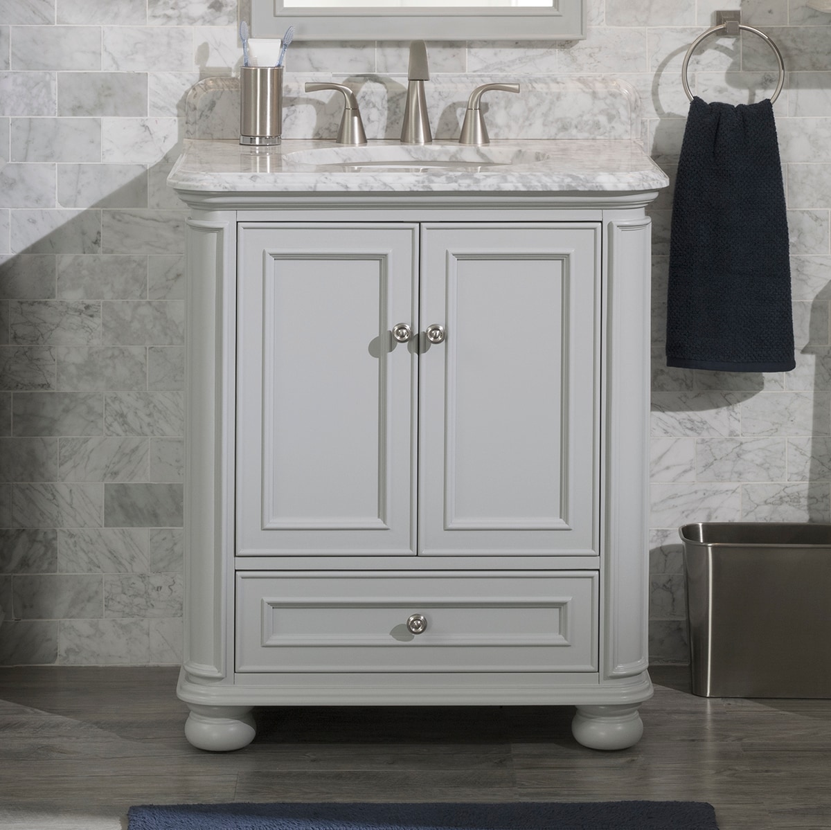 allen + roth 3116VA-30-242-900L Wrightsville 30-in Muse Gray Undermount Single sink Bathroom Vanity with Carrara Natural marble Top