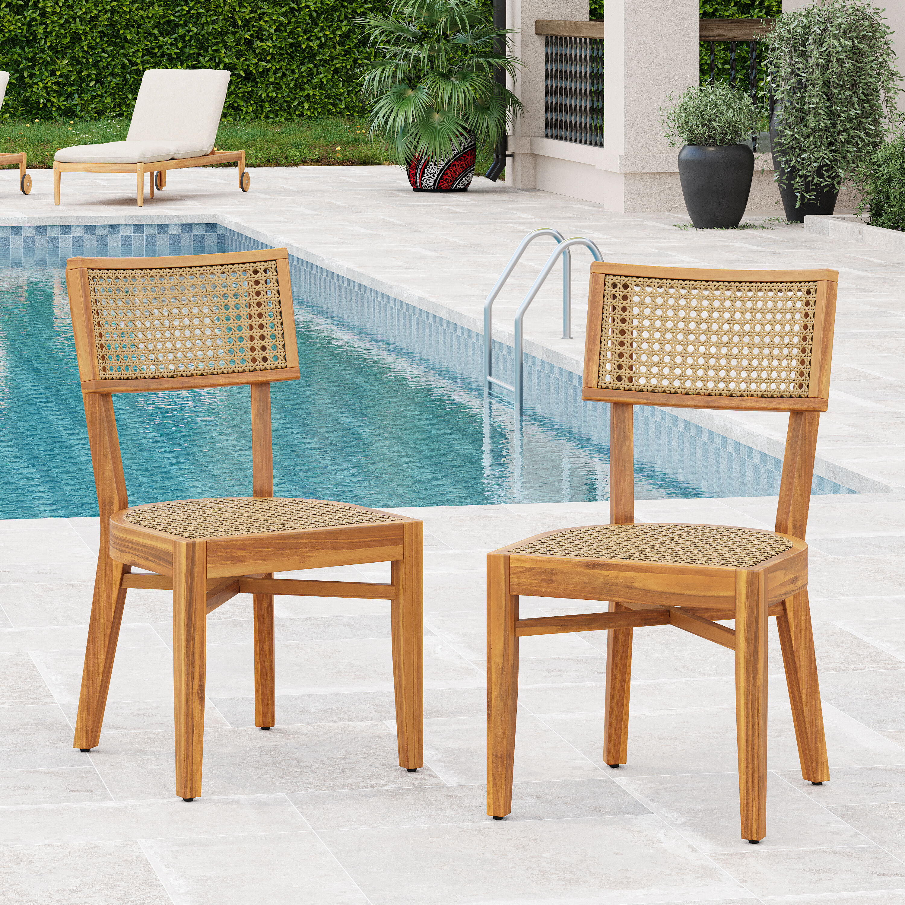 Tatayosi Netro Acacia Wood Dining Chair With Light Brown Wicker