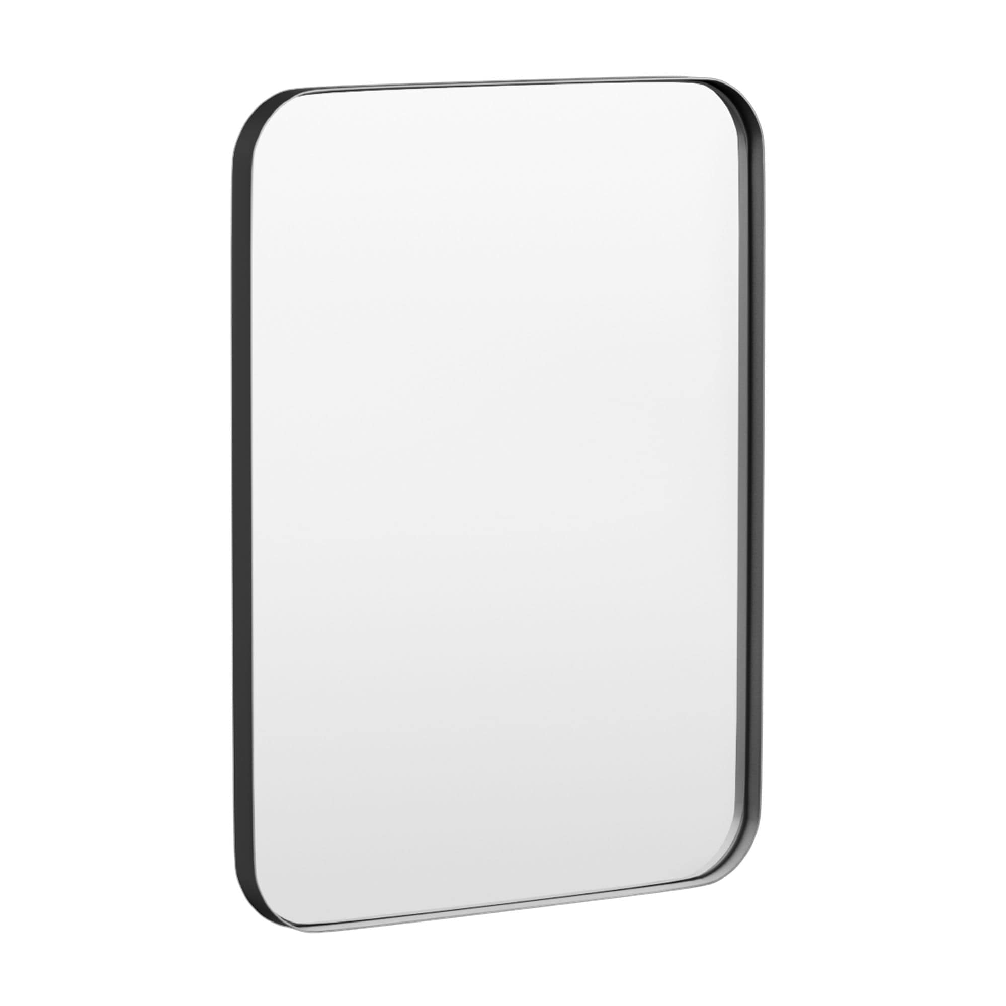 LOVMOR Y-TM2432-B 24 in. W x 32 in. H Tempered Glass Rounded Rectangle Framed Wall-Mounted Bathroom Vanity Mirror in Black