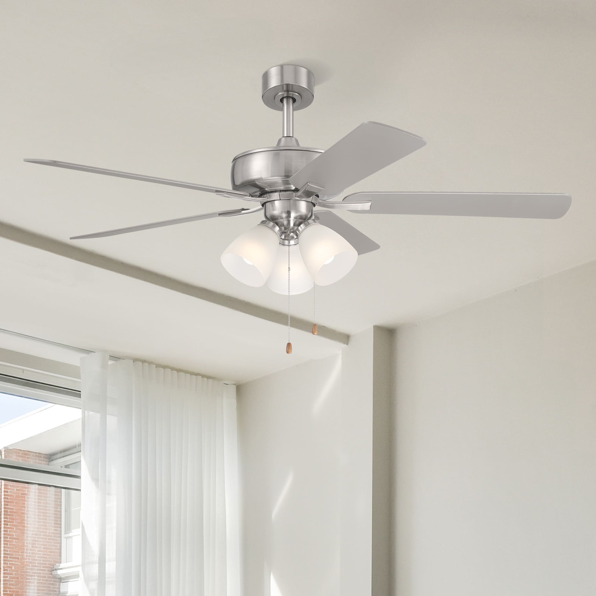 Designers Fountain FP-STL52B30-BN Stellant 52-in Color-Changing Outdoor Flush Mount Brushed Nickel with Silver Blades Ceiling Fan With Light ( 5 -Blade )