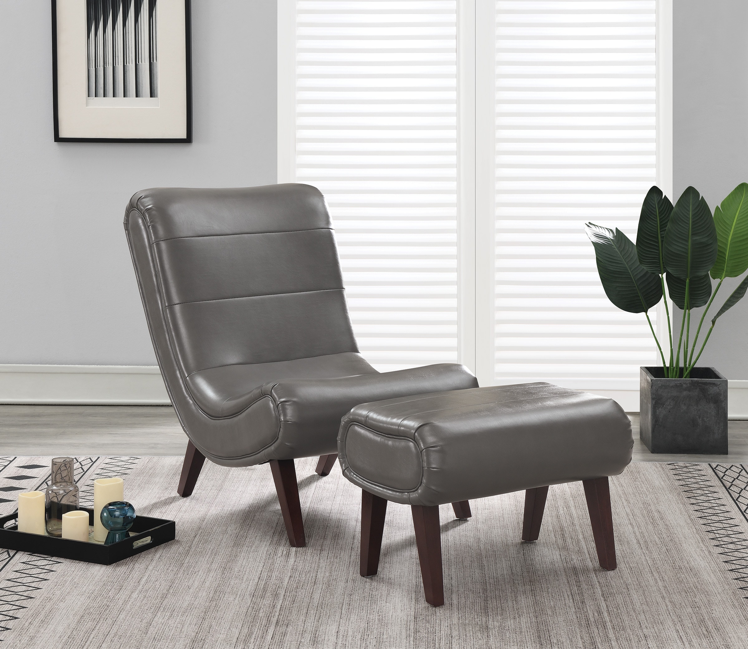 Office Star Products HWK-PD26 Casual Pewter Faux leather Chaise Lounge