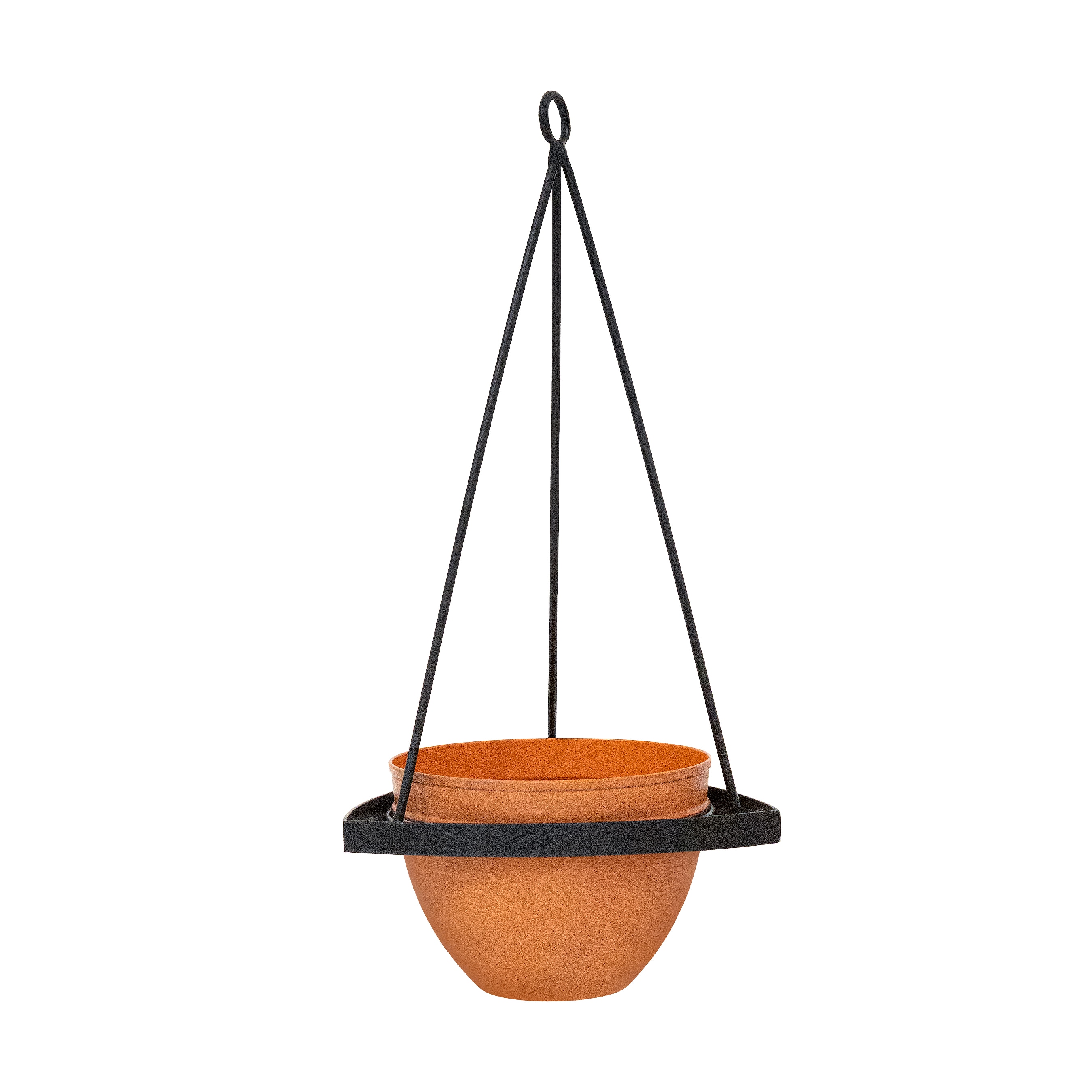 ACHLA Designs BH-01-63BS Round 10.25-in W Large Brown Metal Indoor/Outdoor Hanging planter with Drainage Holes