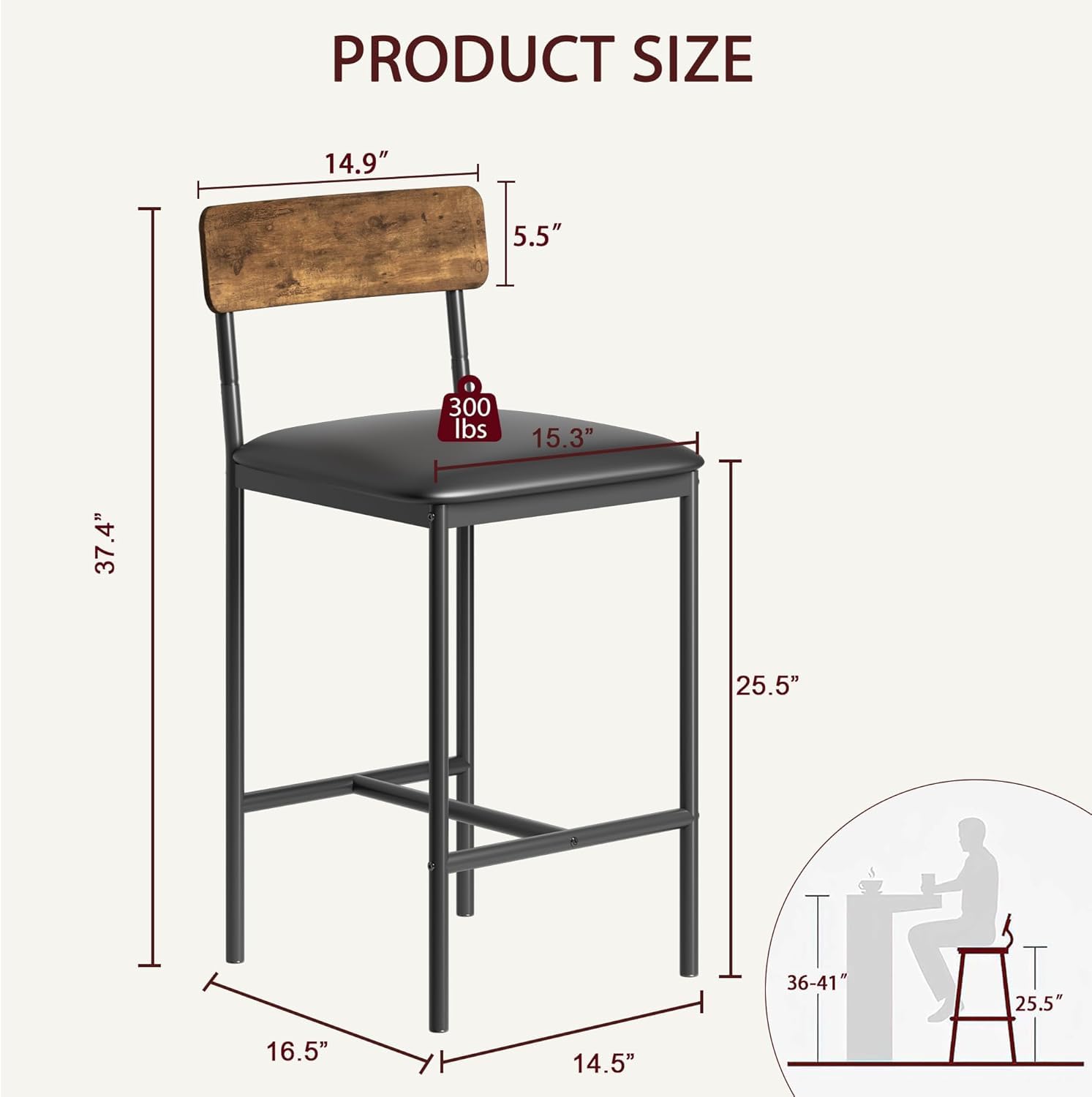 IdealHouse Counter Height Bar Stools Set of 4 with Backrest Upholstered ...