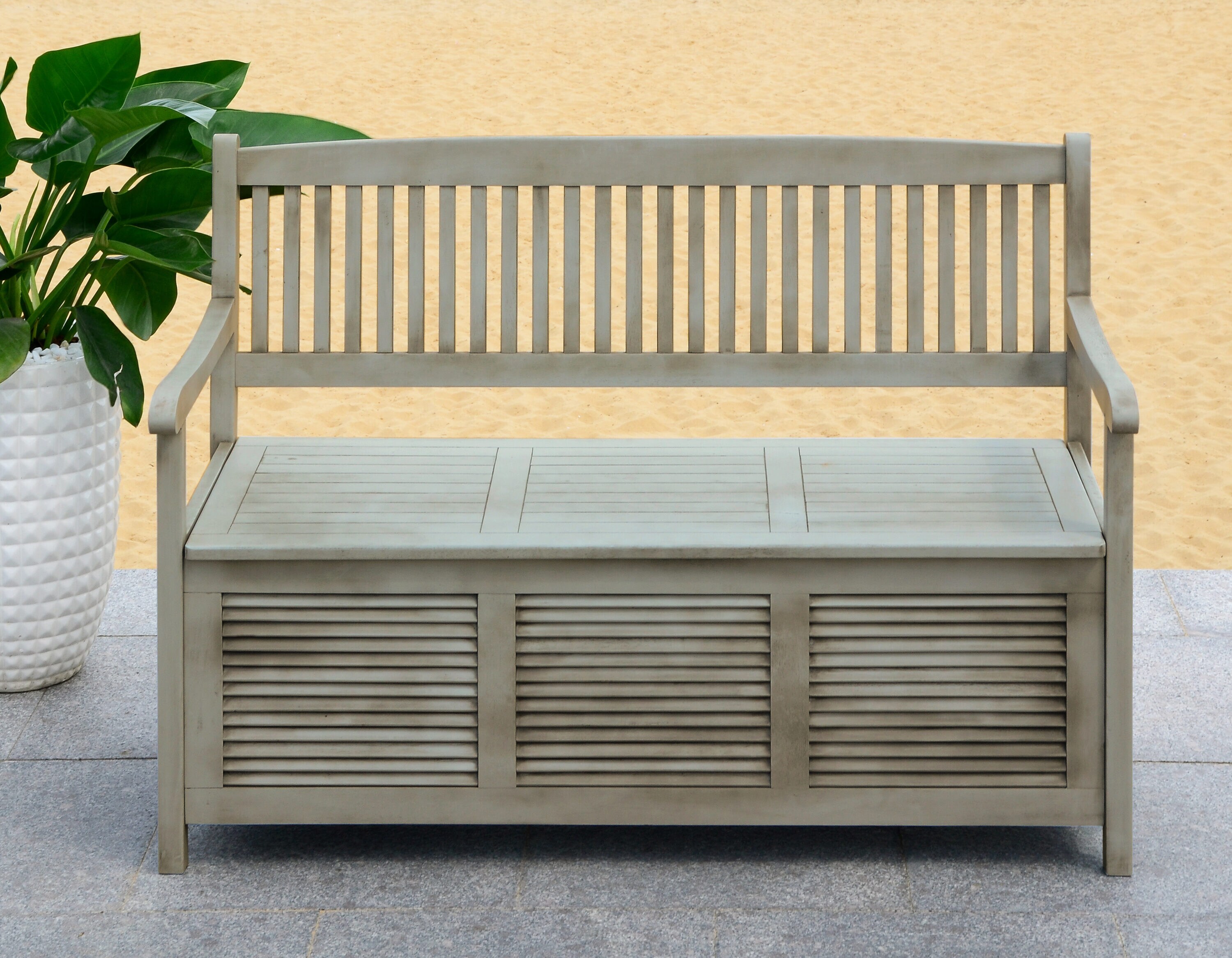 Transitional Gray Acacia Wood Storage Bench - 50"