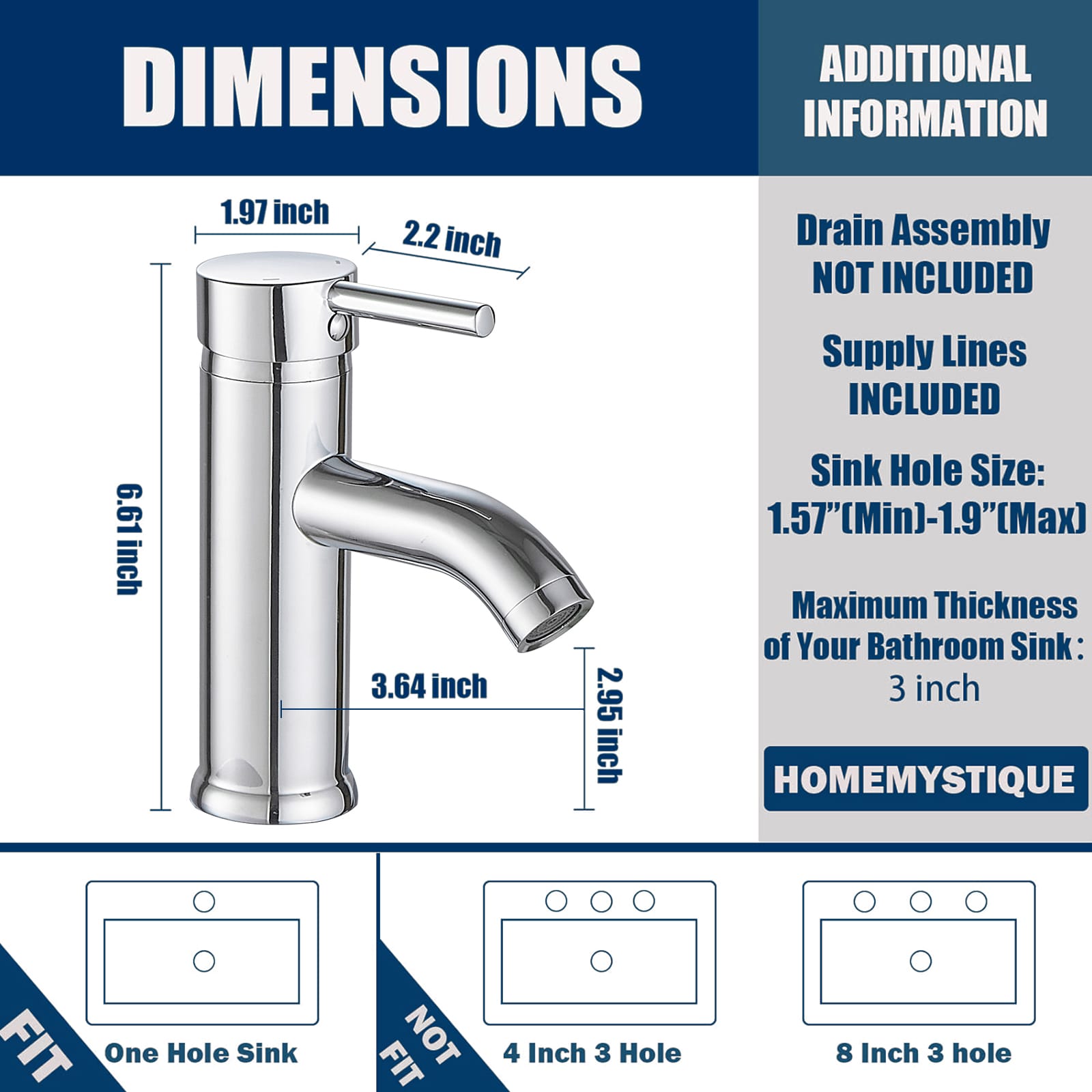 Polished Chrome Single-Handle Bathroom Faucet with Drain Assembly