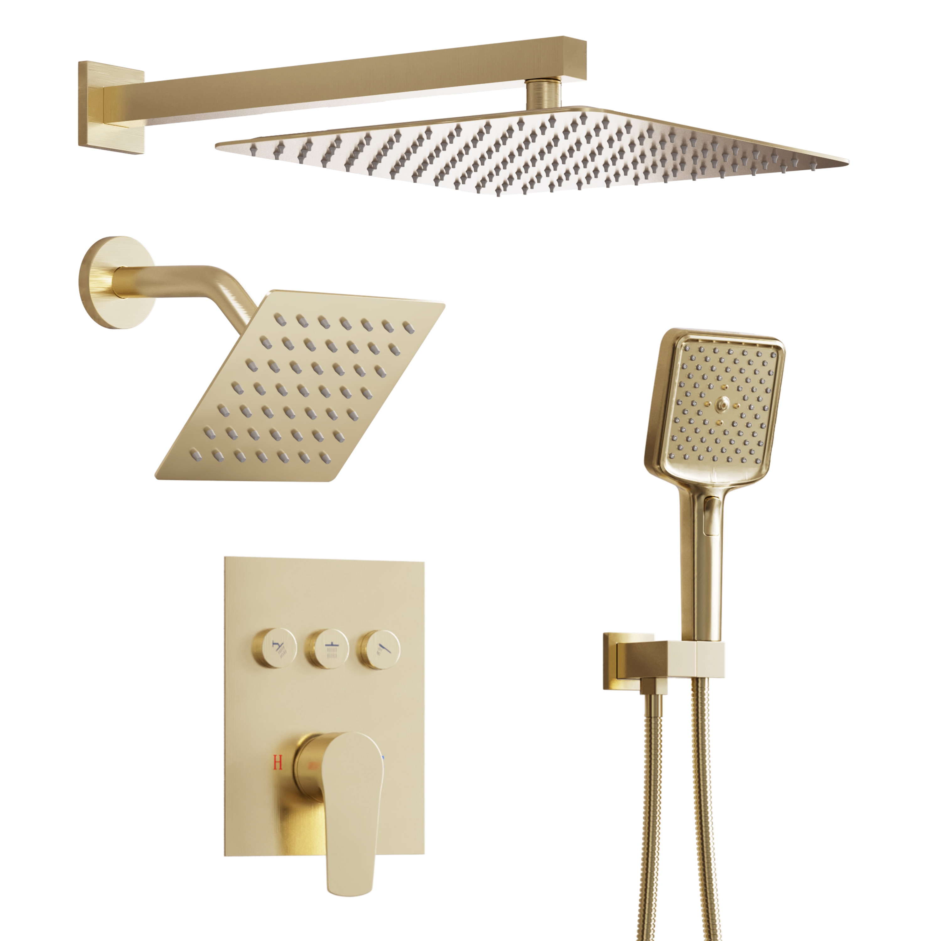 CASAINC CS3623-10MB Brushed Gold 12-in Dual Head Built-In Shower Faucet System with 3-way Diverter ( Pressure-balanced Valve Included )