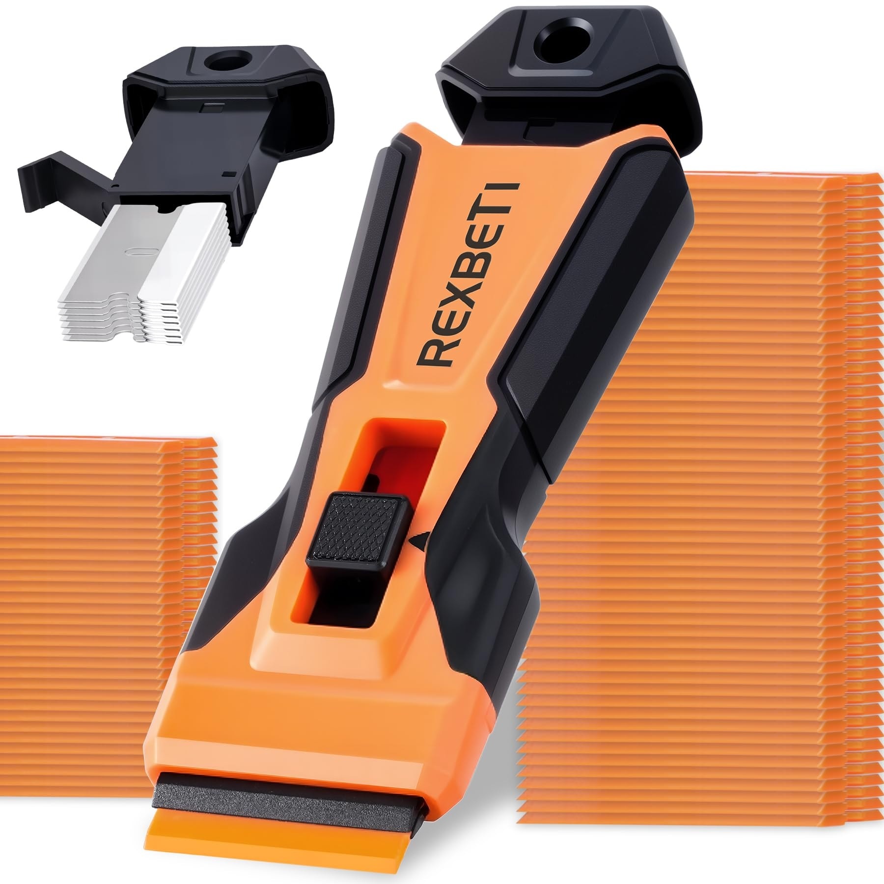 Phyfalip Razor Blade Scraper Tool 1 pack with 157pcs blades including 7pcs metal and 150pcs plastic for cleaning cooktop paint glass adhesive #L05PF09091