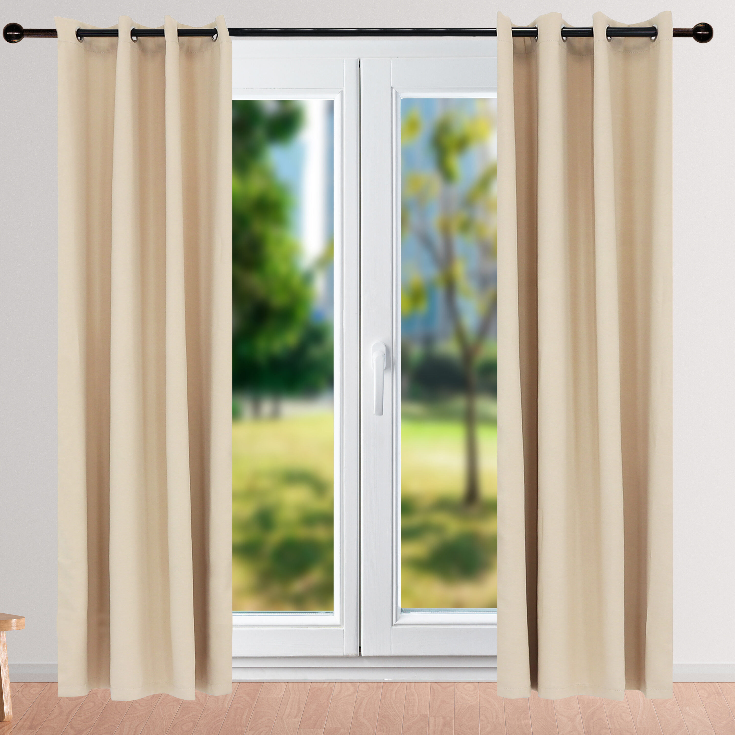 Beige Polyester Blackout Grommet Window Panel Set