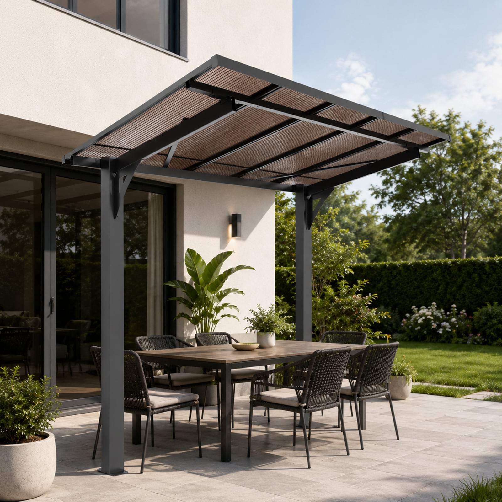 Misty Moon 8ft W x5ft D Black Galvanized Steel Carport With Sloped Polycarbonate PC Roof Multi Use Outdoor Awning Shelter For Patio Grill Garden Storage Bike Motorcycle Weather Resistant Pergolas