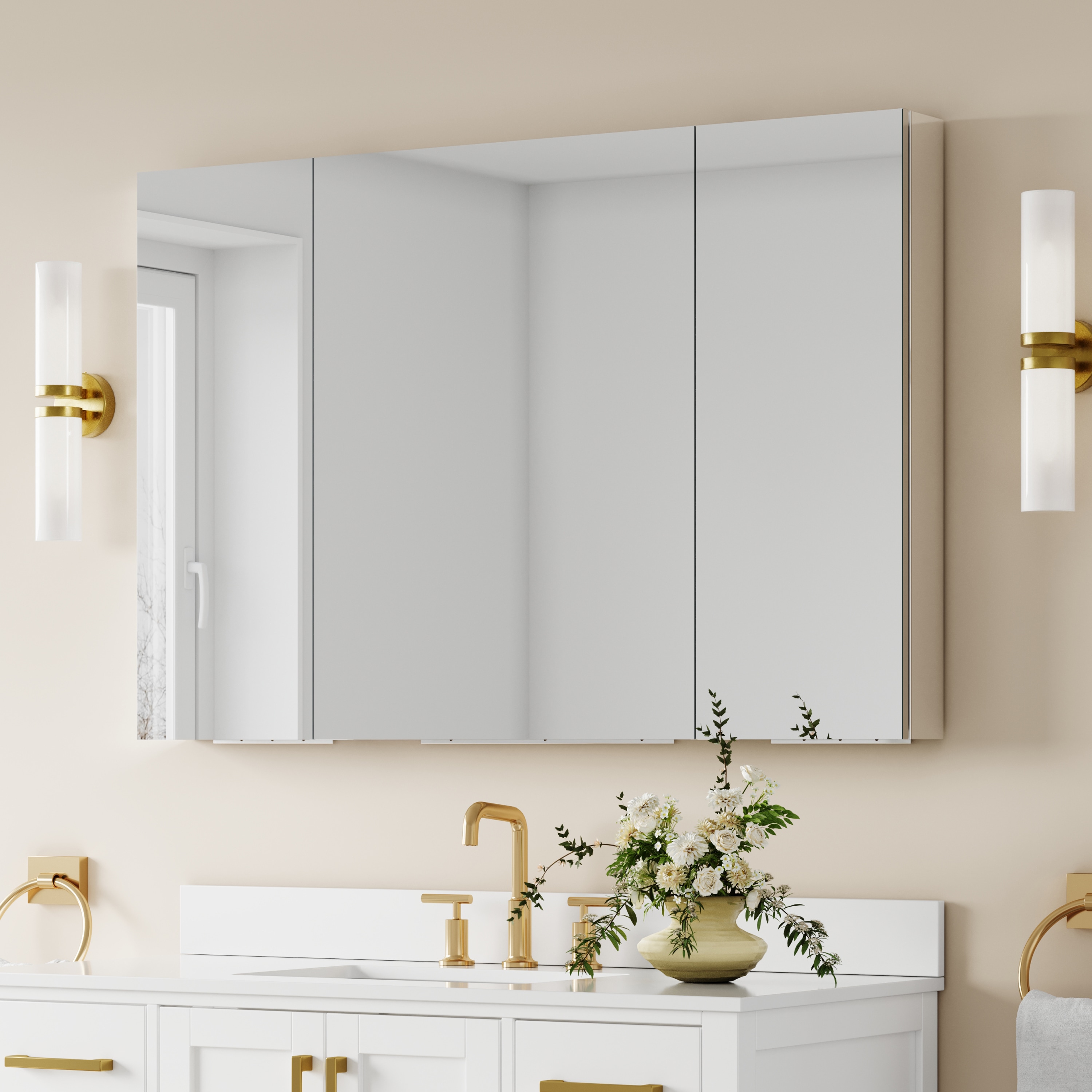 ANGELES HOME  48-in x 32-in Surface/Recessed Mount Aluminum Modular 3-Door Bathroom Medicine Cabinet with Soft Close Hinges
