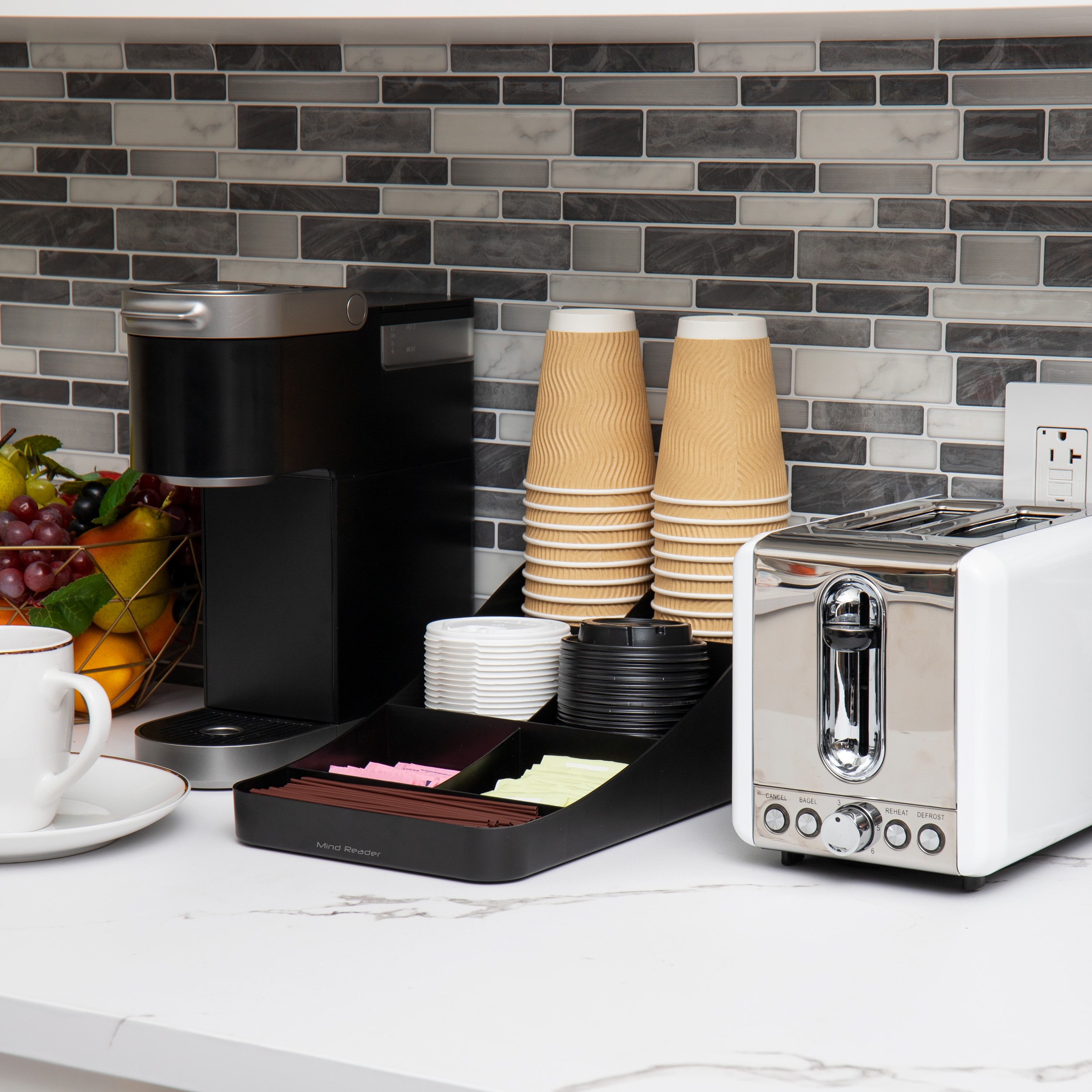 Mind Reader Black 7-Compartment Coffee Condiment Organizer