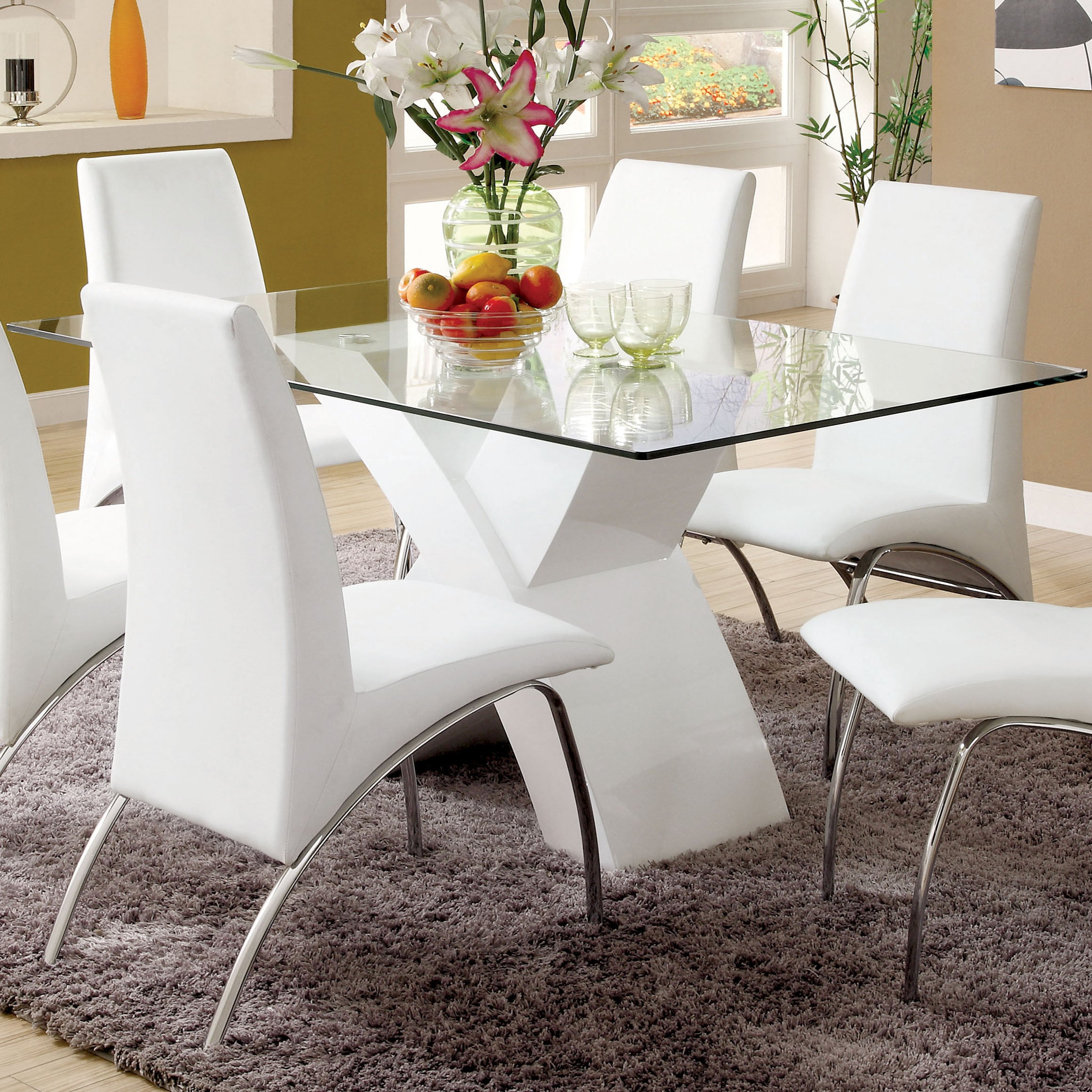 Furniture of America IDF-8370WH-T-4PK Madiera White Contemporary/Modern Dining Room Set with Rectangular Table (Seats 6)