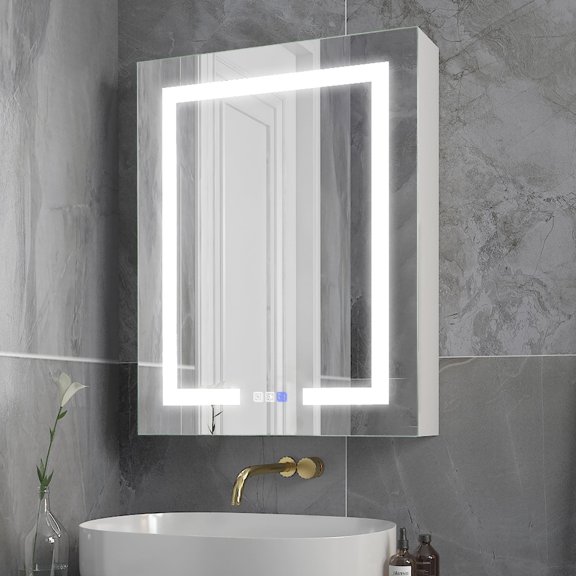 Forclover JSEXDHMC2430-L3 24-Inches x 30-Inches Lighted LED Fog Free Surface/Recessed Mount Silver Mirrored Rectangle Medicine Cabinet