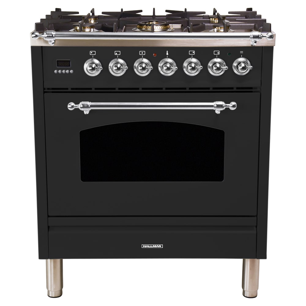 Hallman HDFR30CMMG 30-in Deep Recessed 5 Burners Convection Oven Freestanding Dual Fuel Range (Matte Graphite)