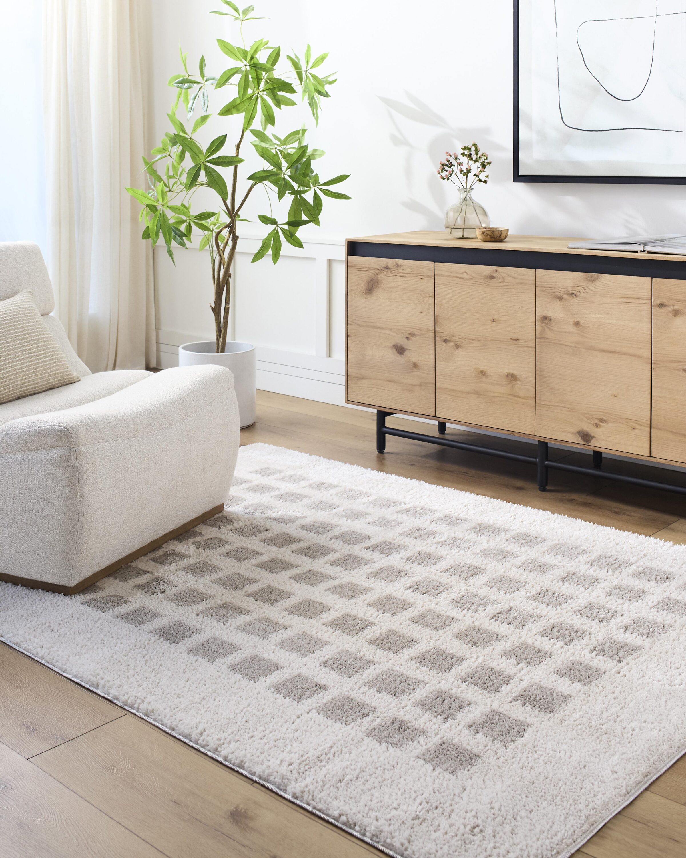 Livabliss FSG2322-71010 Fossay Shag 7 x 10 (ft) Flatweave Polyester Light Beige/ Medium Gray Rectangular Indoor Mid-Century Modern Machine washable Area rug