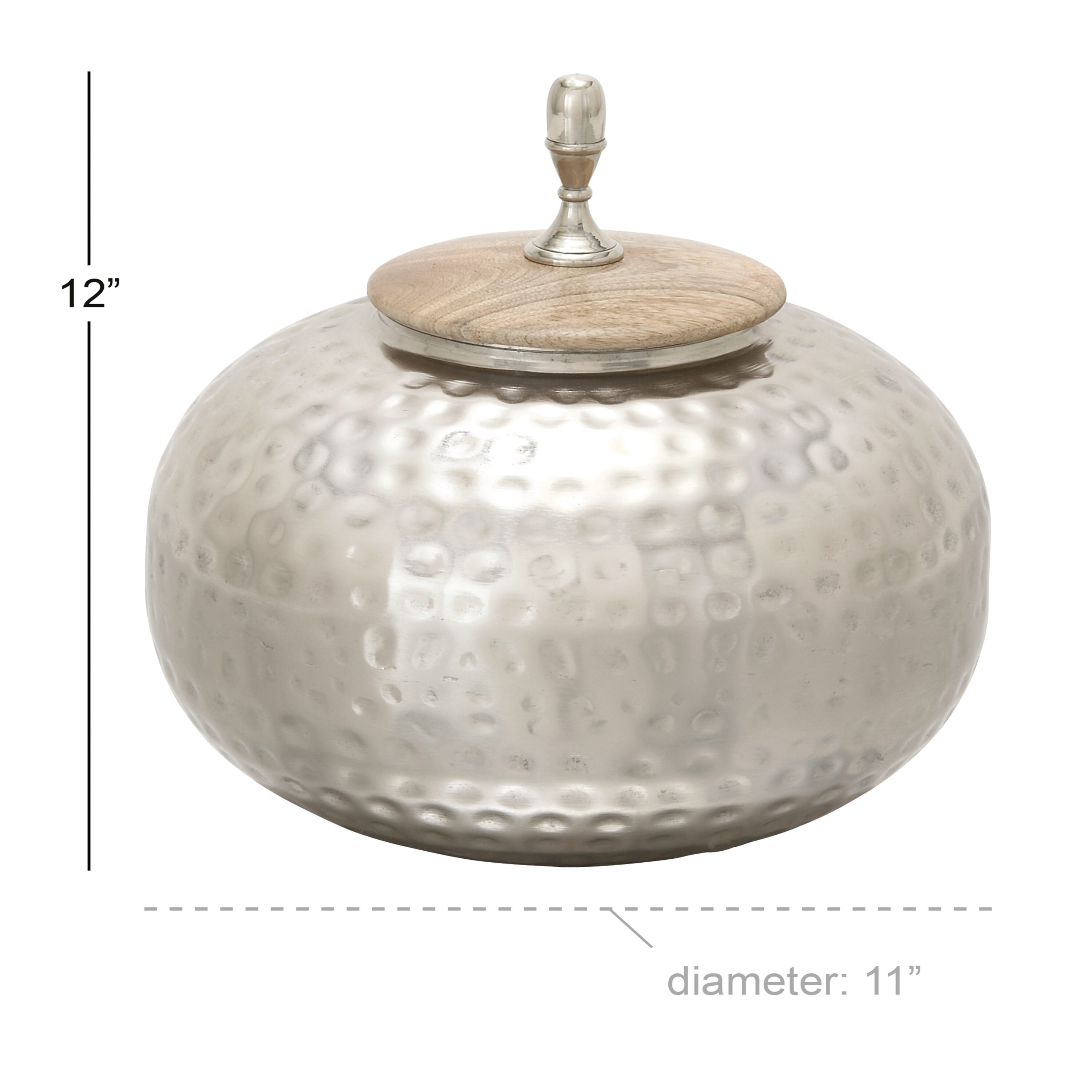 Silver Hammered Metal Decorative Jar with Wood Lid