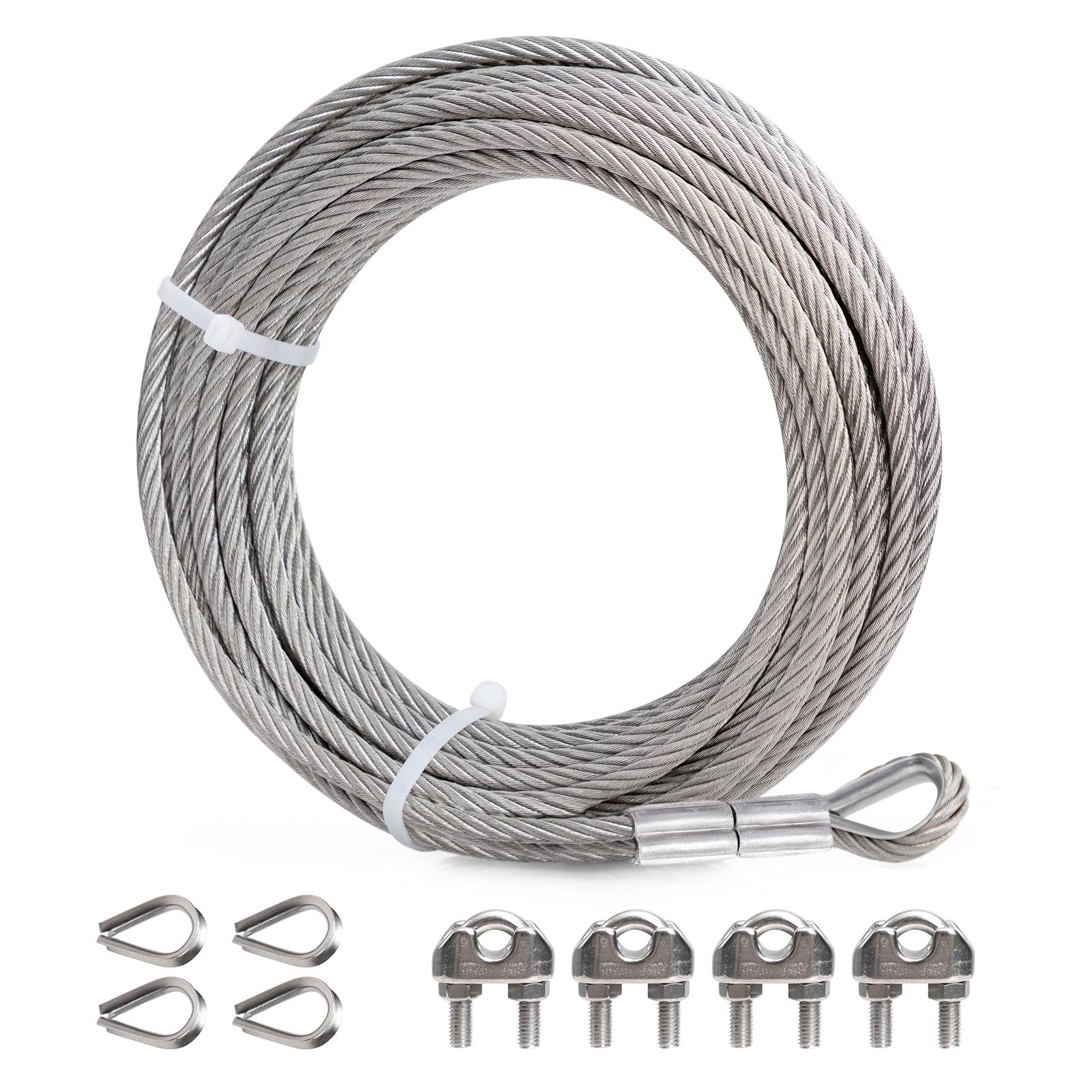 Misopily 1/4-in Stainless Steel Wire Rope 50 ft 7 x 19 Strand Cable Kit ...