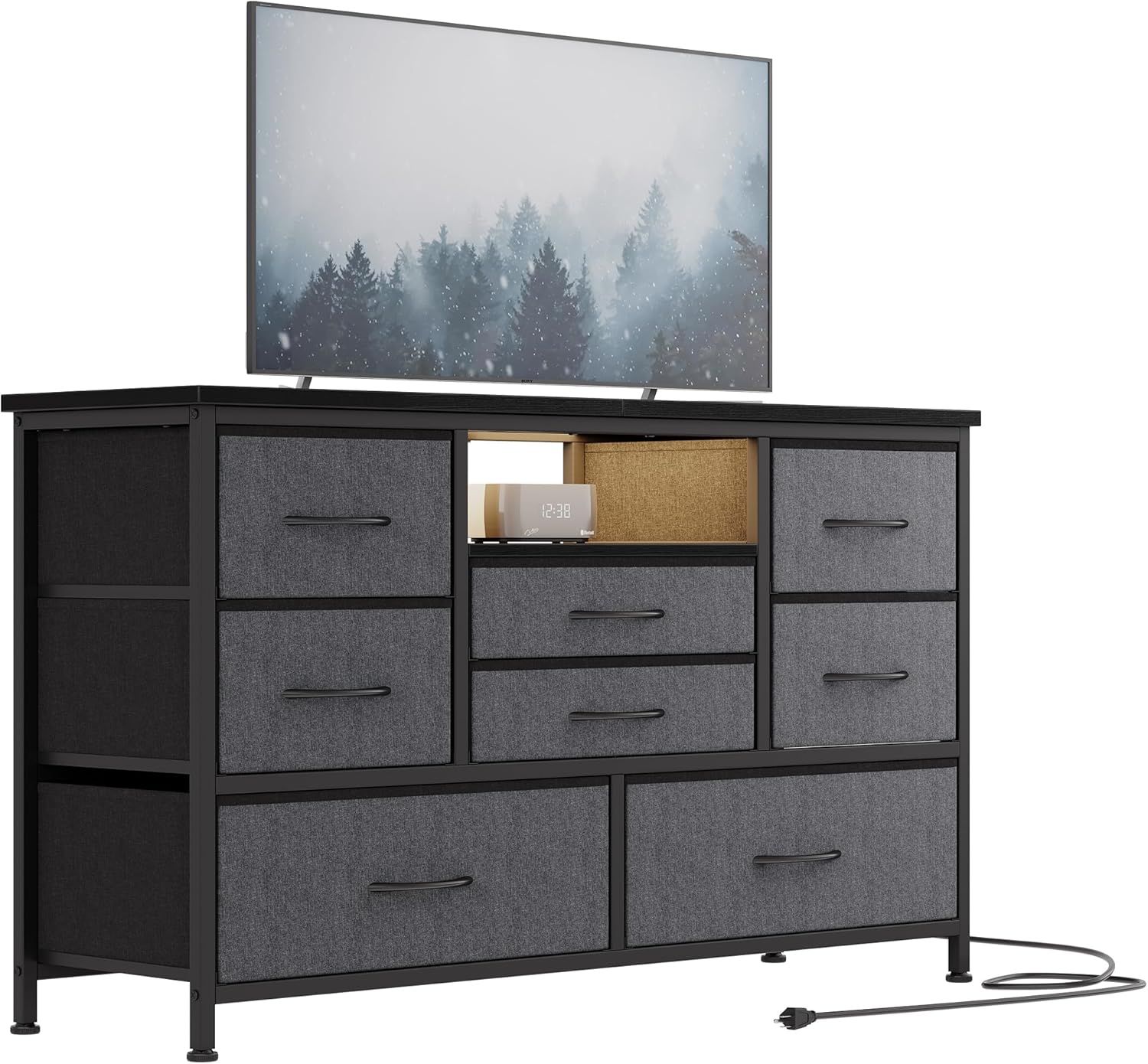 Qeetex LHF-DYQ-PHO-0YKZ28CO Jojoka 8-Drawer LED Dresser TV Stand with Power Outlet for 55  TV   Wide Storage Chest for Bedroom  Living Room   Entryway  Wood Top Console Table with 22 Light Modes