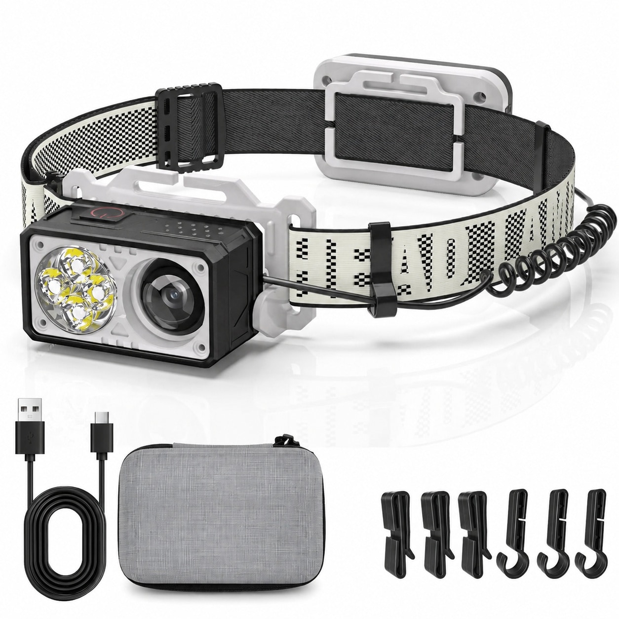 ITOPFOX  LED Headlamp renewable power 2500 High Lumens Head Lamp with Red Light 8 Modes Waterproof Lightweight Hardhat Head Flashlight for