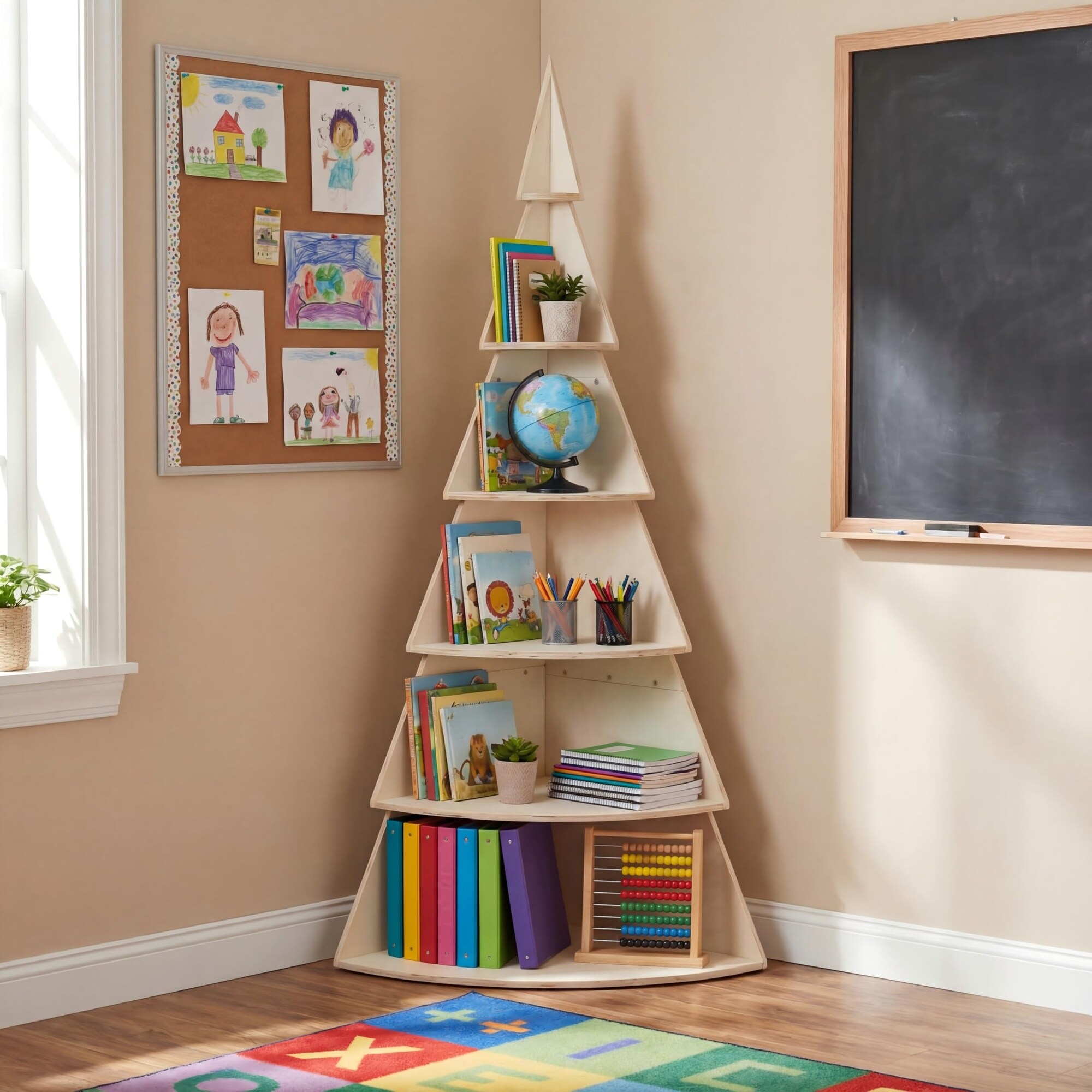 Anqtovp 6 Tier 71 Inch Wooden Tree Shaped Corner Shelf Large Display ...