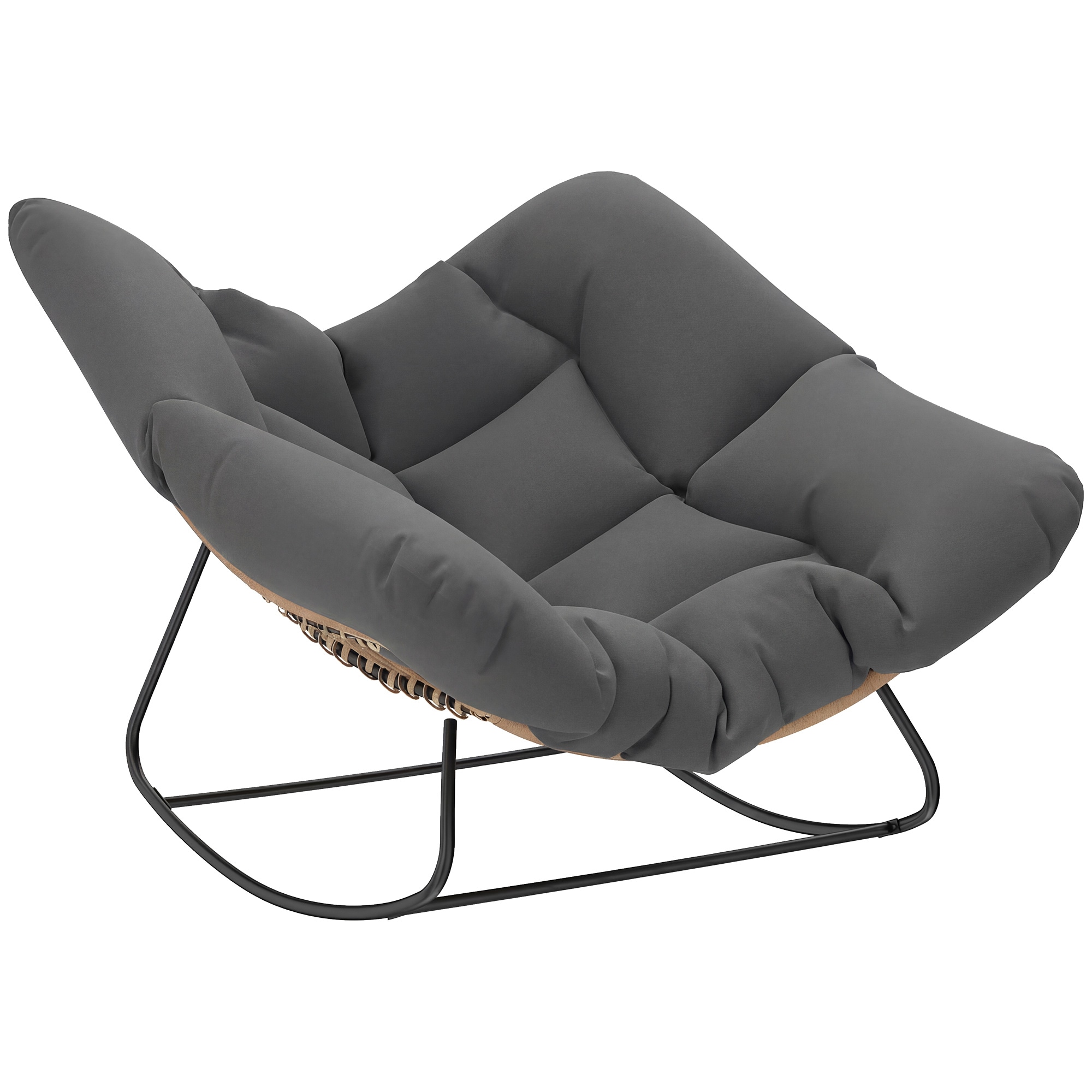 Papasan Rocking Chair Wicker Oversized Indoor Outdoor Rocking Chair with Cushion PE Rattan Padded Outdoor Rocker Egg Chairs for Living Room Garden Patio Balcony Dark Gray