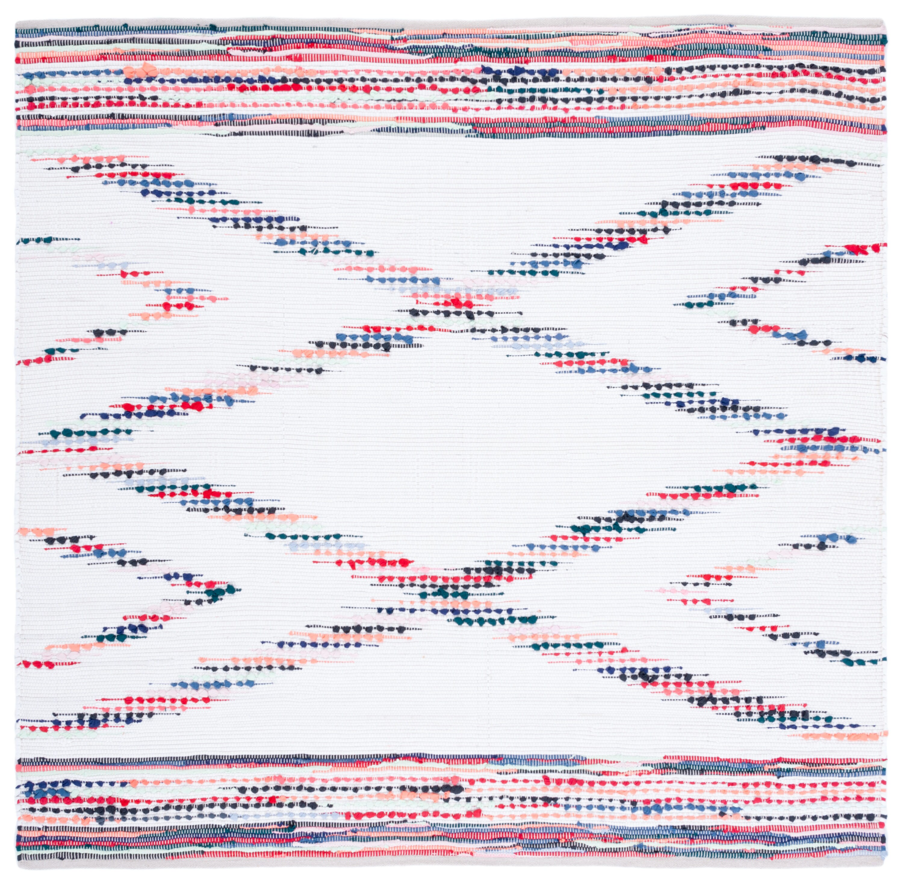 Safavieh MTK815A-6SQ Montauk Bevis 6 x 6 (ft) Polyester Ivory/Blue Square Indoor Geometric Bohemian/Eclectic Area rug