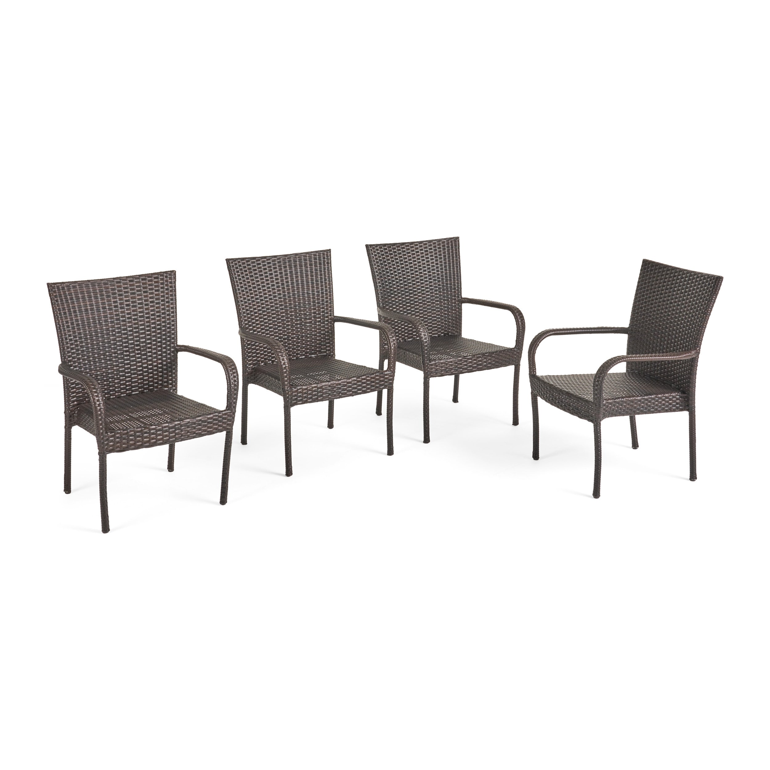 Best Selling Home Decor 278774 Ferndale Set of 4 Rattan Stackable Multi Brown Iron Frame Stationary Dining Chair with Brown Solid Seat