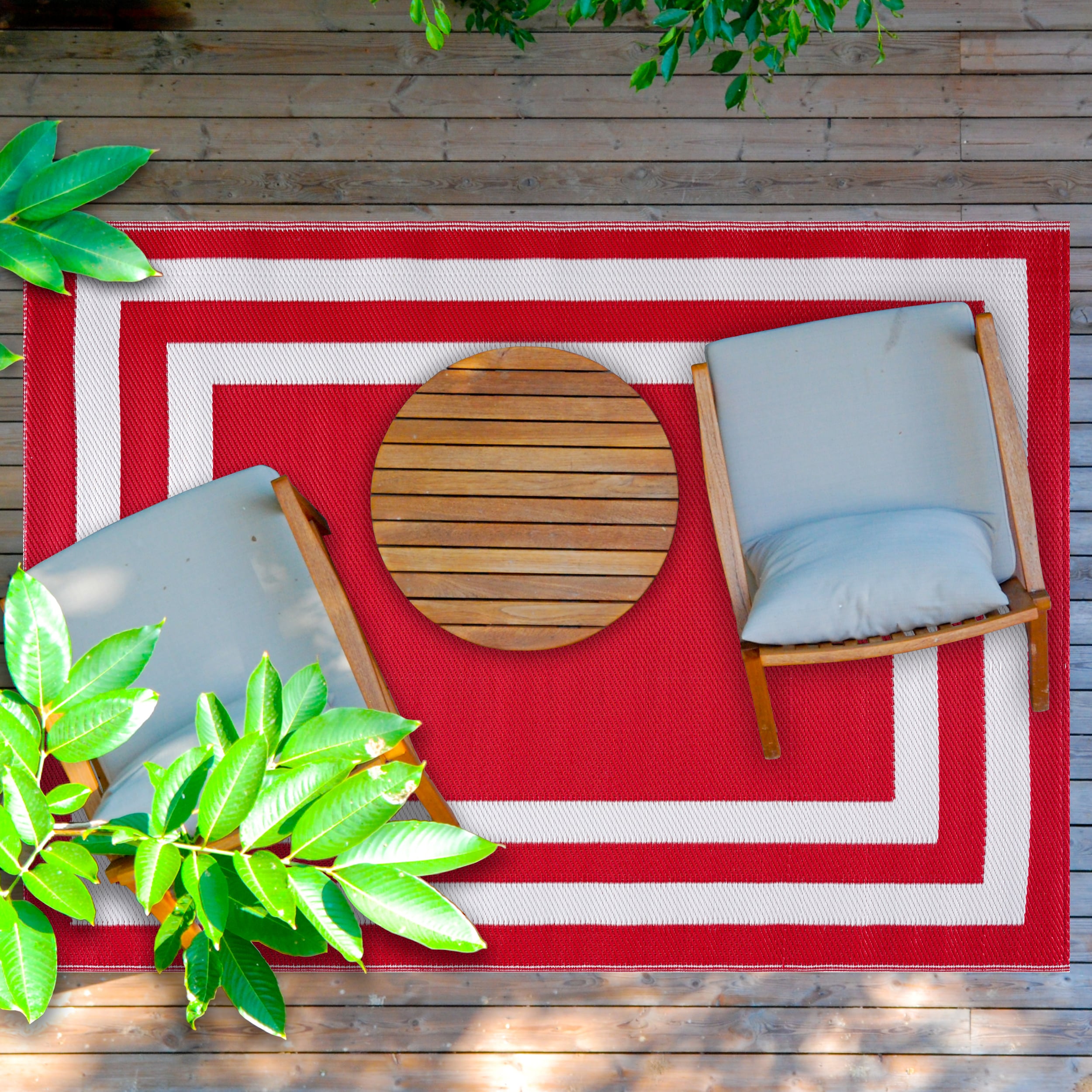 Playa Rug PLY-R-PRS-RW-4X6 4 x 6 (ft) Knotted Polypropylene Paris-RedWhite Rectangular Indoor/Outdoor Geometric Area rug