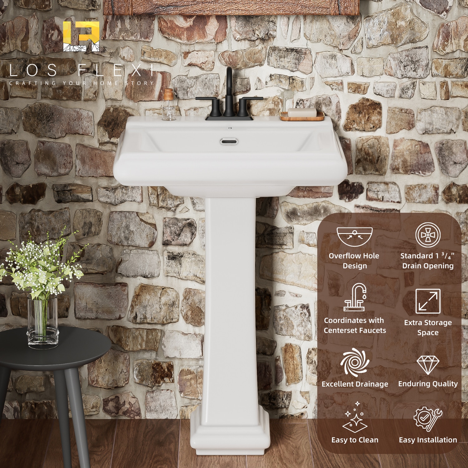 Los Flexi LSLFBPS-2620-3 Complete-Pedestal-Lavatories - View #2