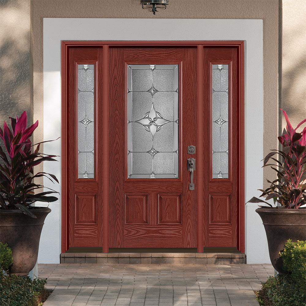 Masonite Astrid 64 In X 80 In Fiberglass 3 4 Lite Left Hand Inswing Wineberry Stained Prehung