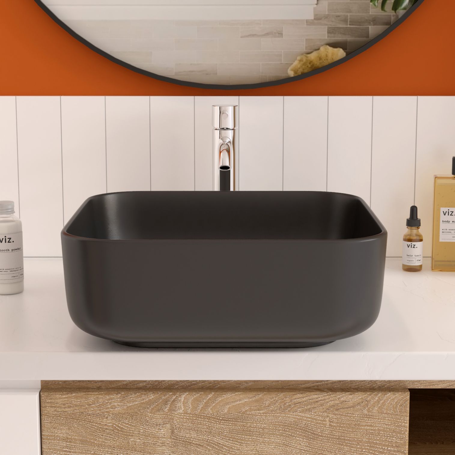 Matte Black Ceramic Square Above-Counter Bathroom Sink