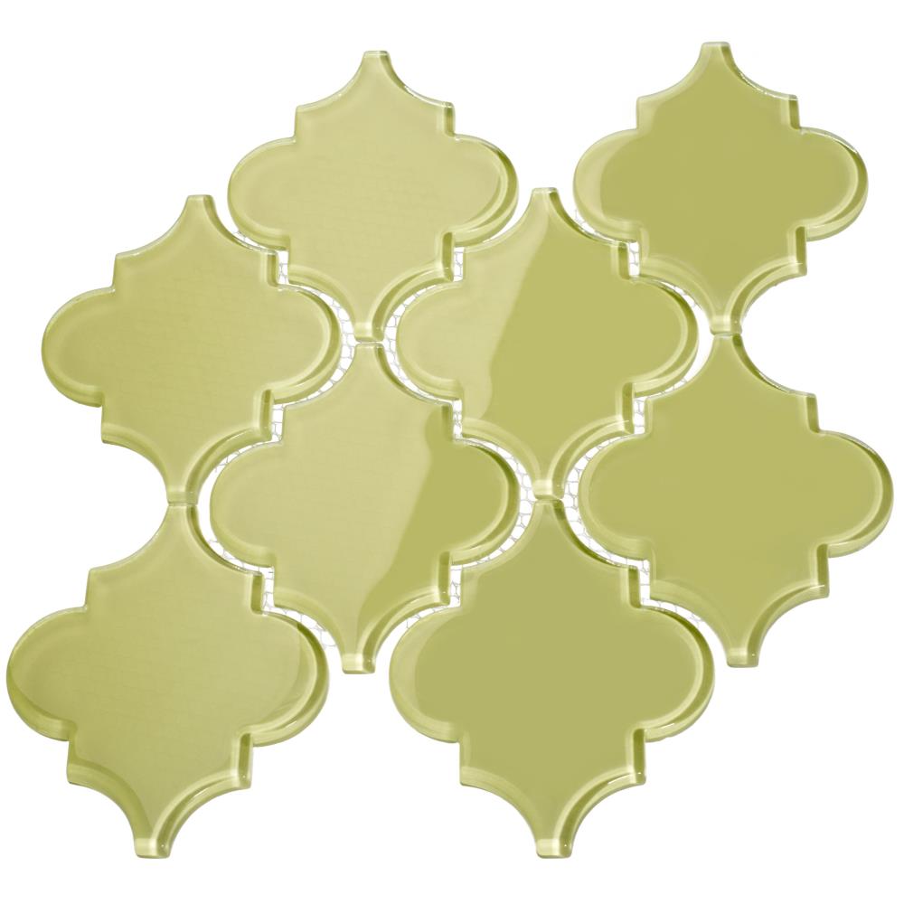 Giorbello Glass Arabesque Tiles Light Olive 4-in x 4-in Glossy Glass Subway Wall Tile (7.81-sq. ft/ Carton)