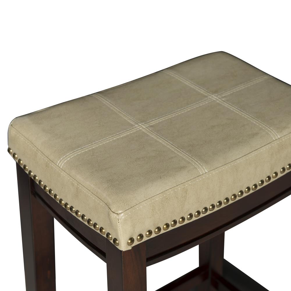 Dark Brown and Beige Faux Leather Saddle Bar Stool