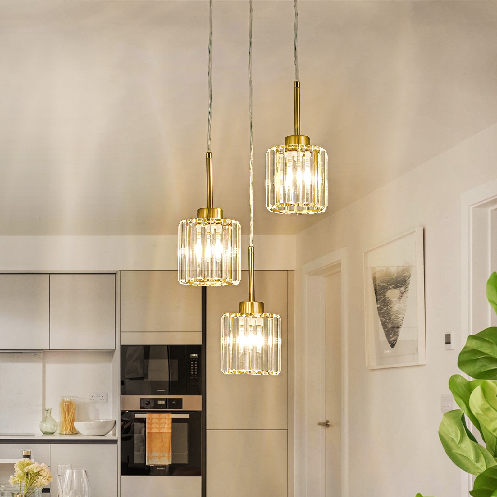EDISLIVE Y81010000058318 3 -Light Gold Modern/contemporary Cylinder Medium Hanging Kitchen island light