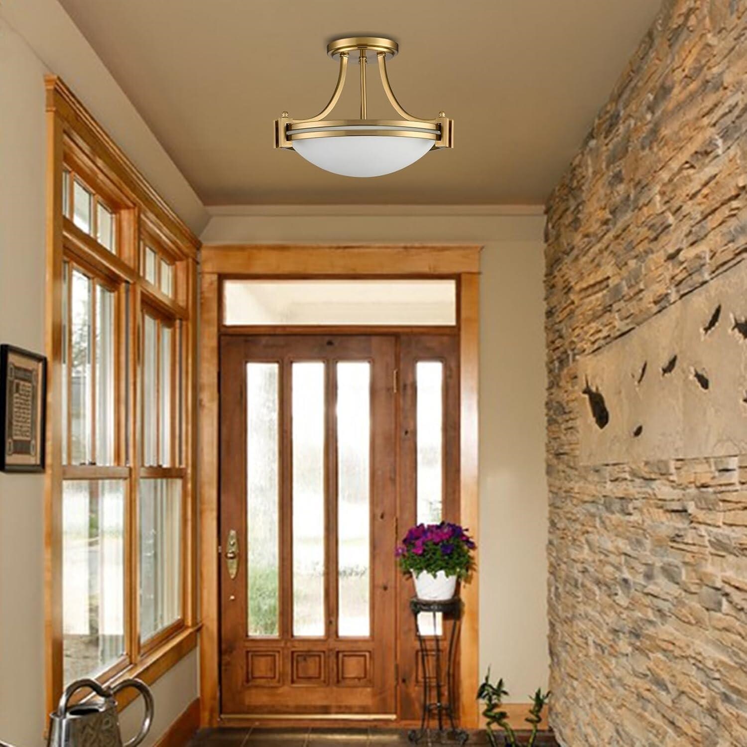 Modern Gold Frosted Glass Bowl Ceiling Light Fixture