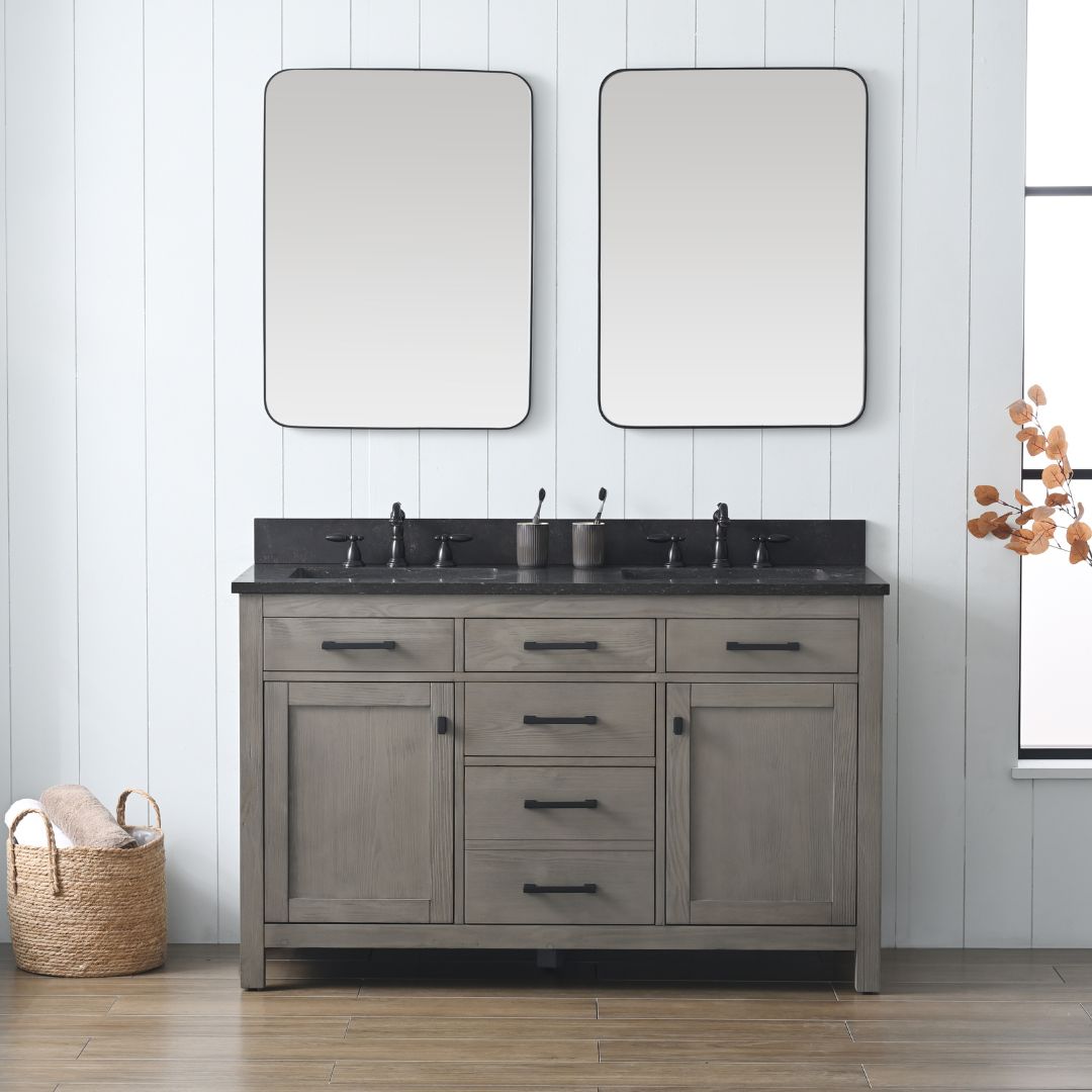 Sudio Design JASPER-54TG-D-BL JASPER TEXTURED 54-in Textured Gray Undermount Double Sink Bathroom Vanity with Blue Limestone Limestone Top