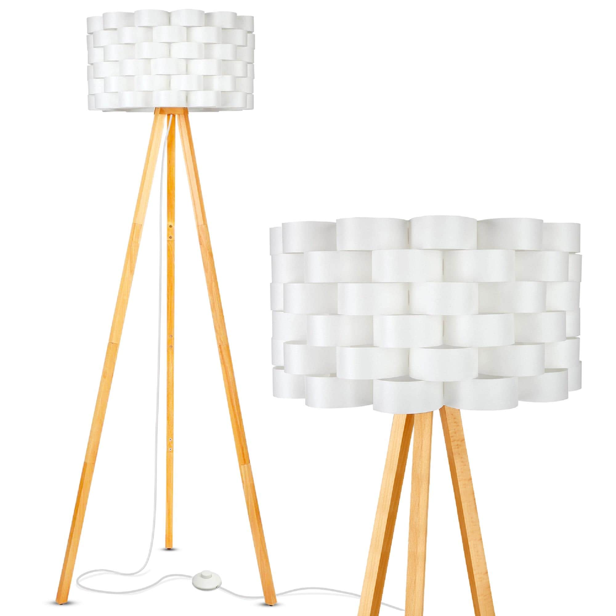 Alexa-Enabled White Wood Tripod LED Floor Lamp for Kids' Nursery
