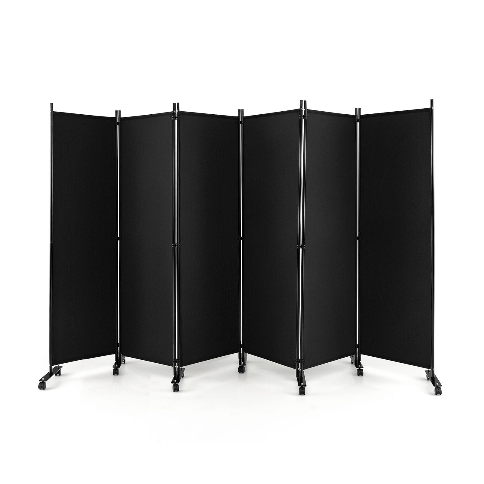 Slickblue Folding Modern Style 6-Panel Room Divider with Lockable Wheels foe Bedroom Office or School - Black/White/Gray