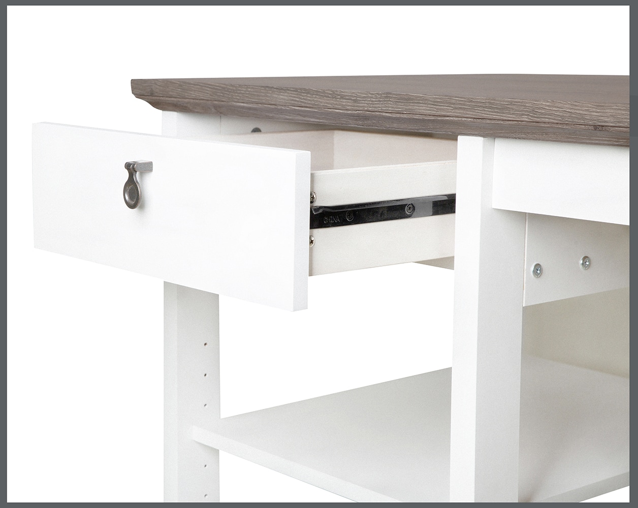 Transitional Two-Tone Oak and White Writing Desk with Drawer