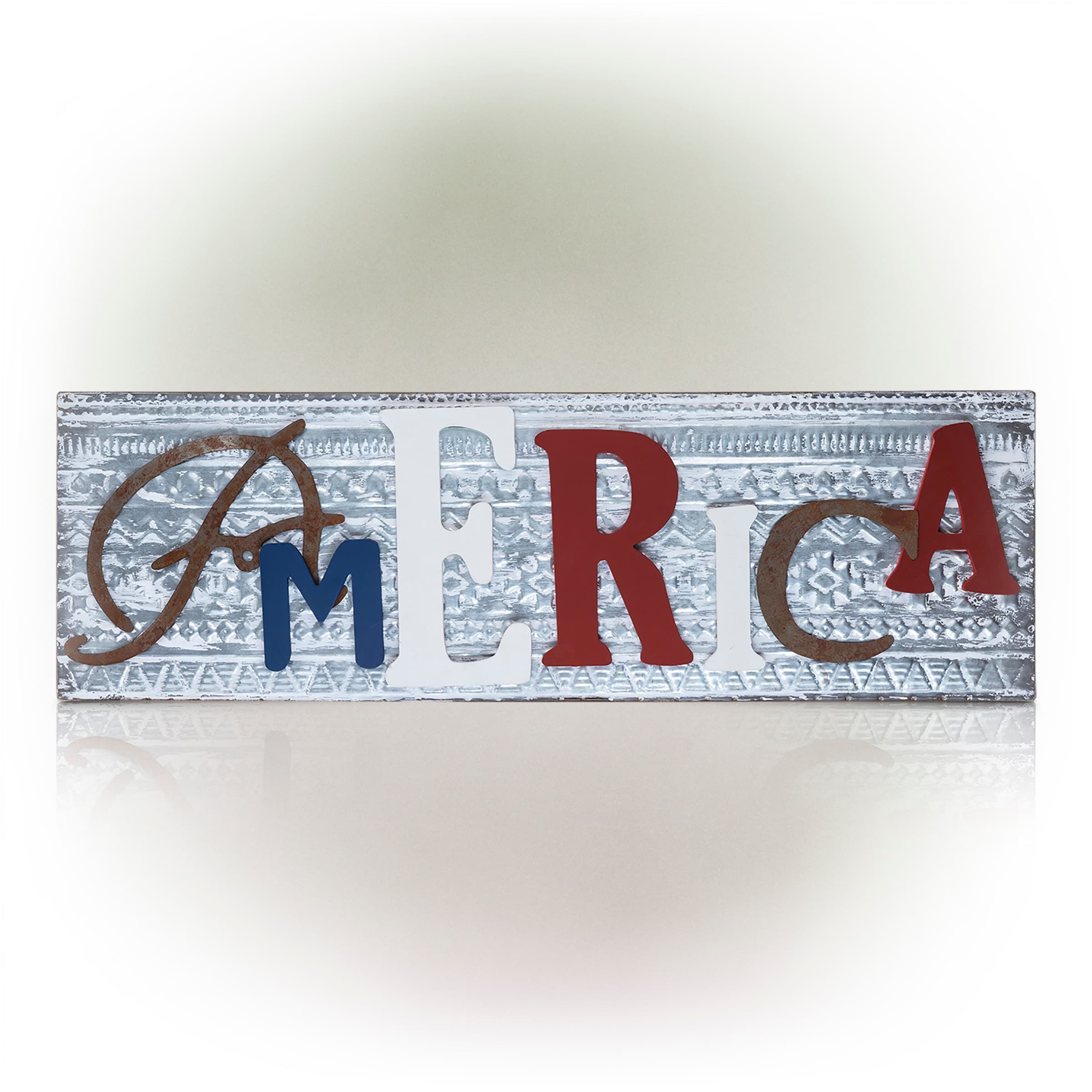 Alpine Corporation IAR162 America Multiple 10-Inches H x 32-Inches W Patriotic Metal Door plaque