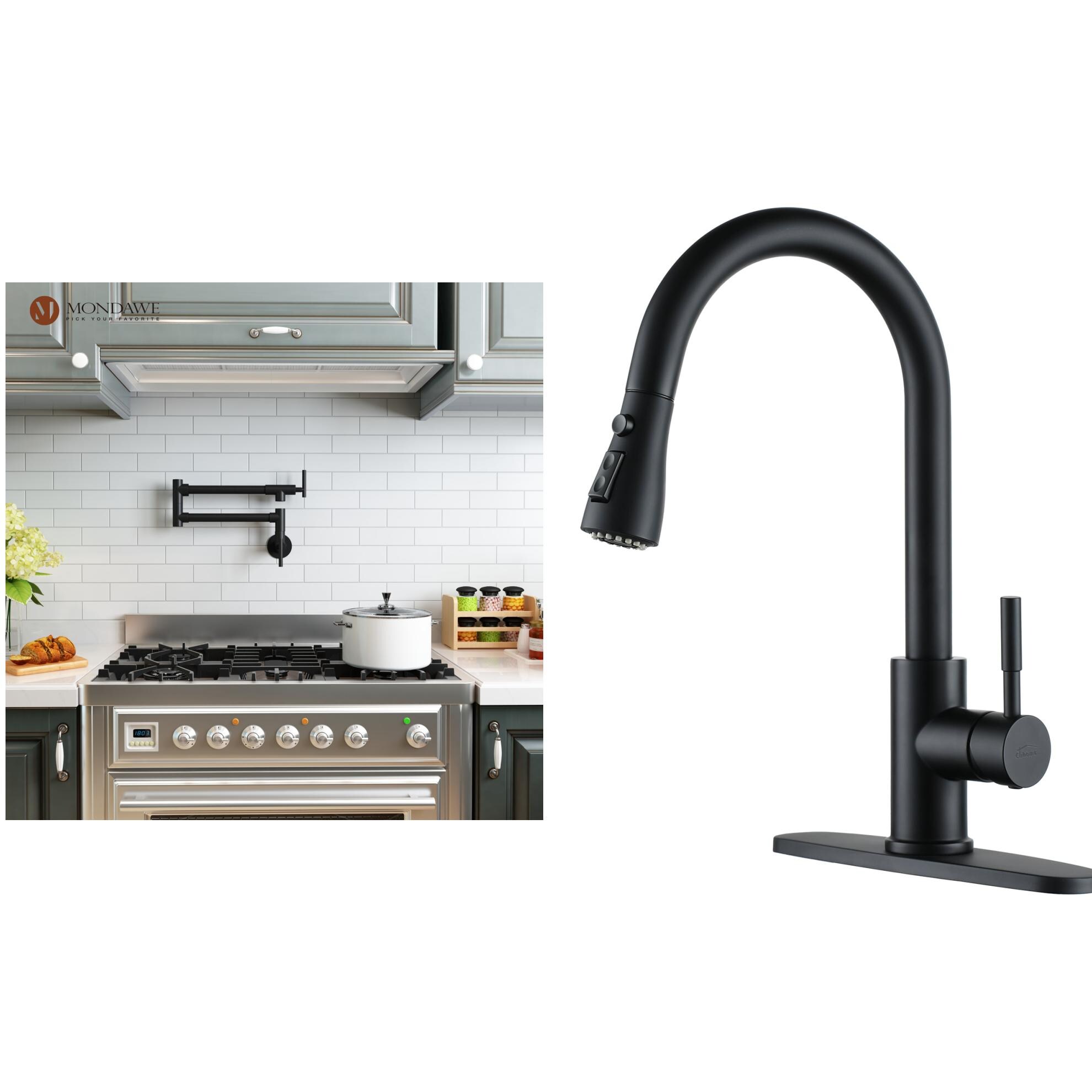 FORIOUS Brushed Gold Kitchen Faucet with Sprayer and 3.5-in Strainer