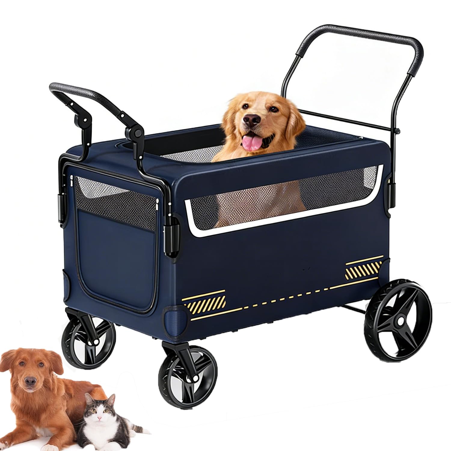 GarveeLife Foldable Dog Stroller for Large Medium Dogs AllTerrain 360 Universal AntiSlip Silent Wheels Responsive Rear Brakes Breathable SeeThrough Mesh for AllSeason Use