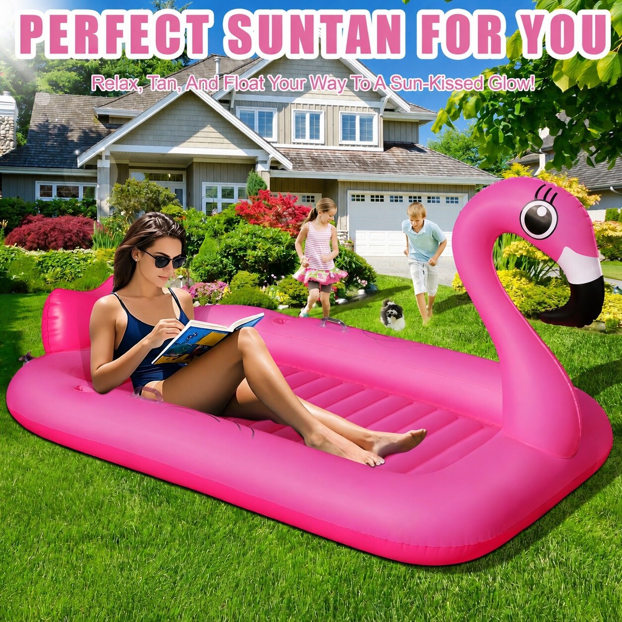 ITOPFOX Flamingo Inflatable Tanning Pool Lounger Float Large Pink ...