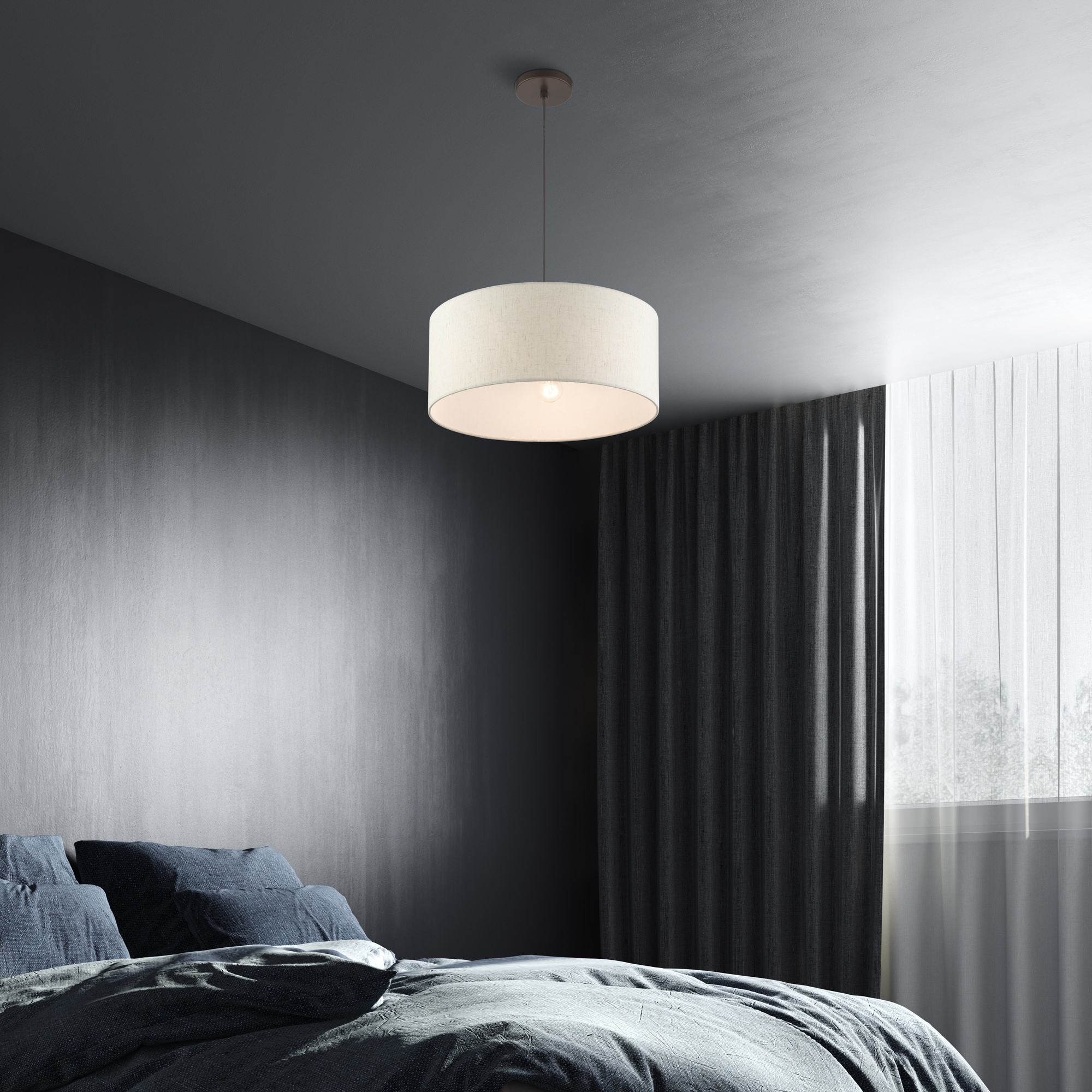 Meadow 3-Light English Bronze Drum Pendant with Oatmeal Shade